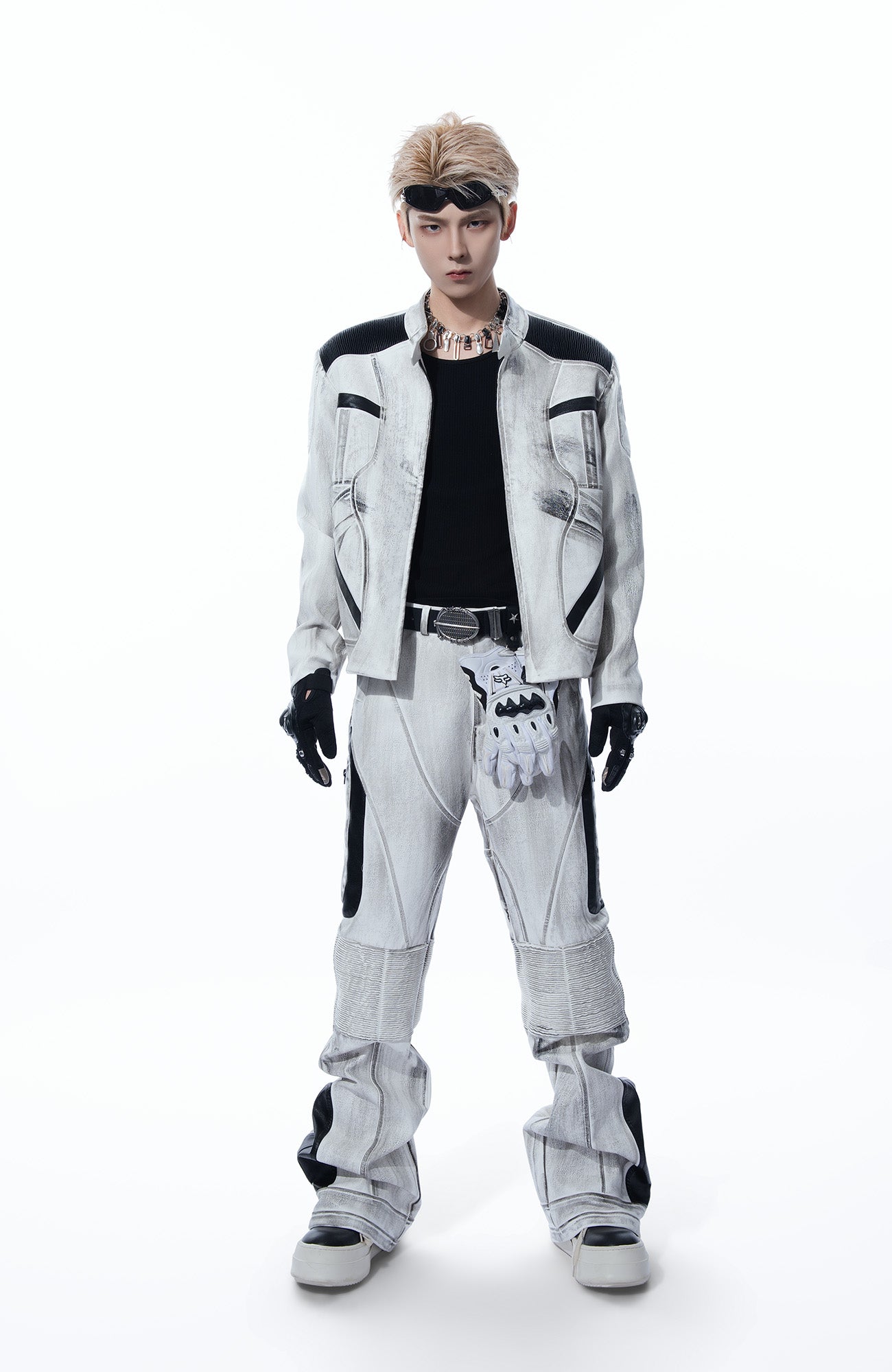 MOGONGSHE Distressed Techwear PU Moto Pants