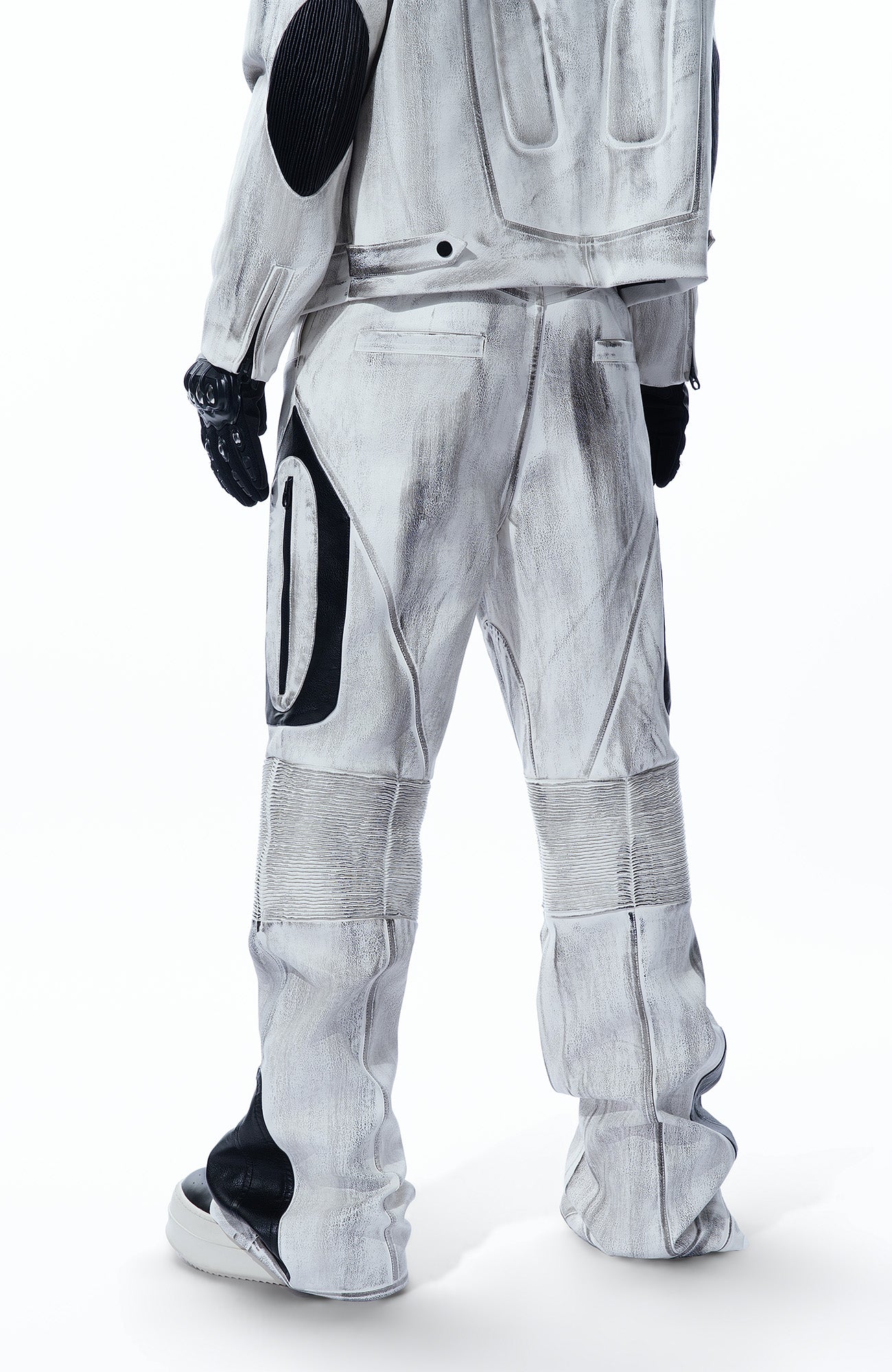 MOGONGSHE Distressed Techwear PU Moto Pants