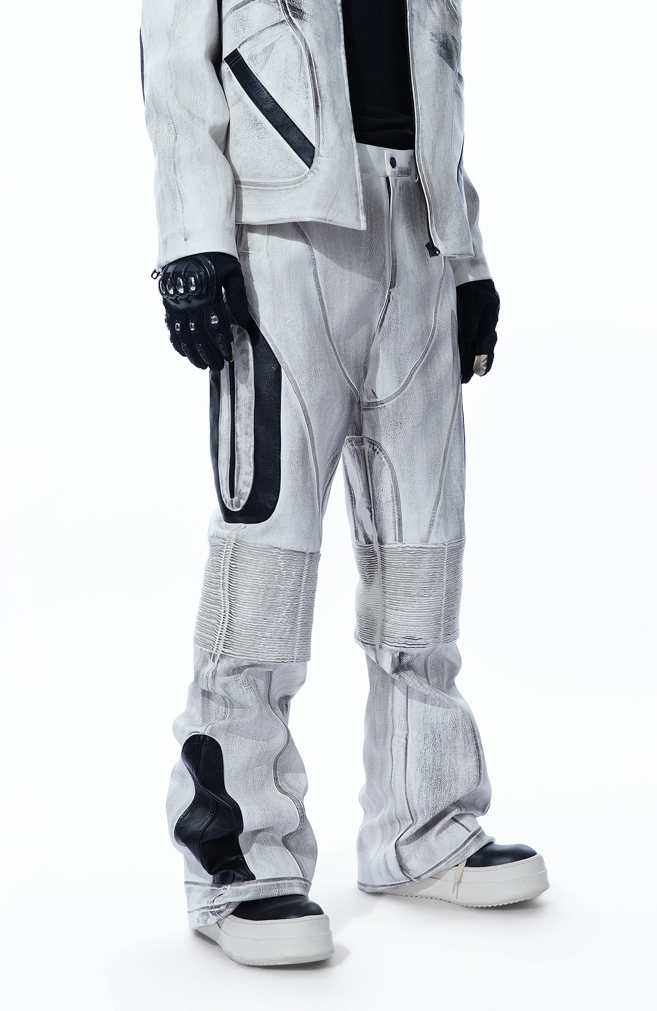 MOGONGSHE Distressed Techwear PU Moto Pants