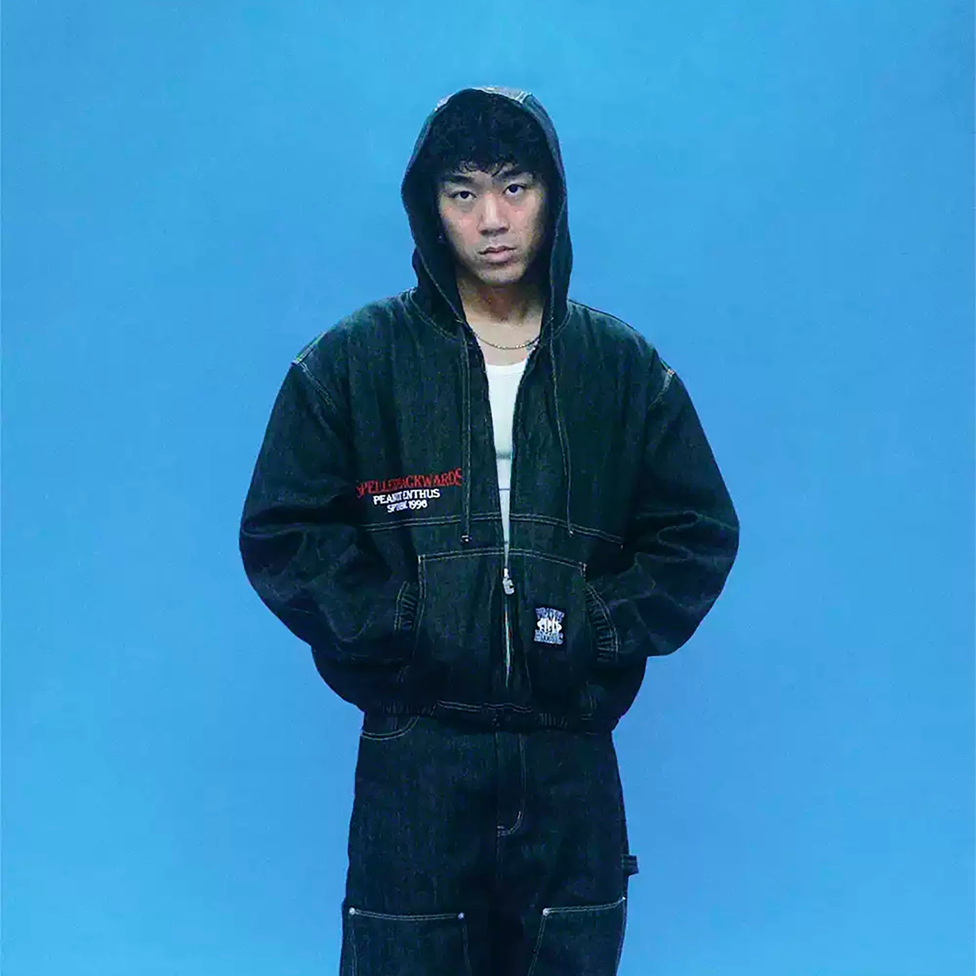 EVETS Raw Denim Embroidered Utility Zip Hoodie, premium urban and streetwear designers apparel on PROJECTISR.com, EVETS