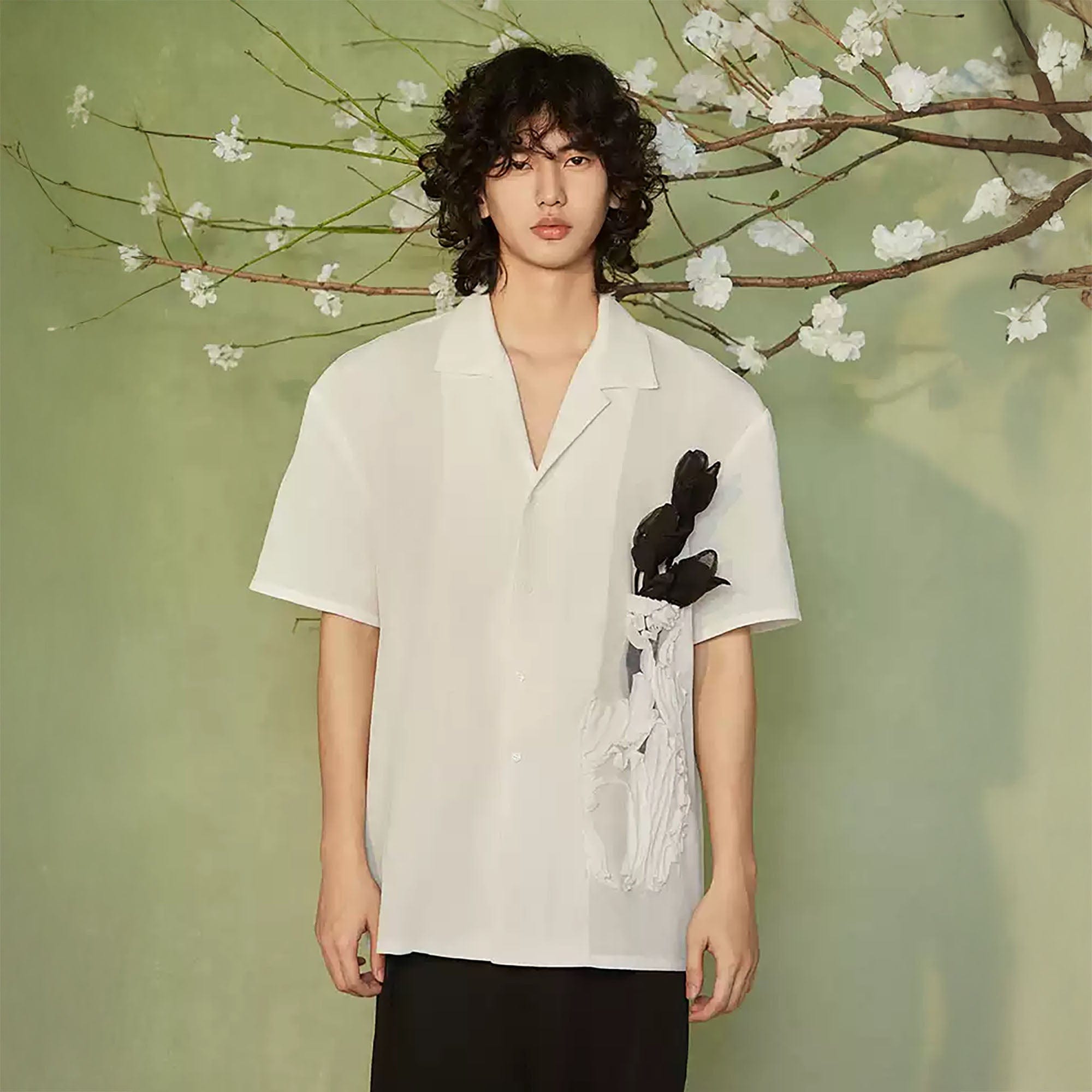 JIECHI Bottled Bloom Sheer Half Shirt, premium urban and streetwear designers apparel on PROJECTISR.com, JIECHI