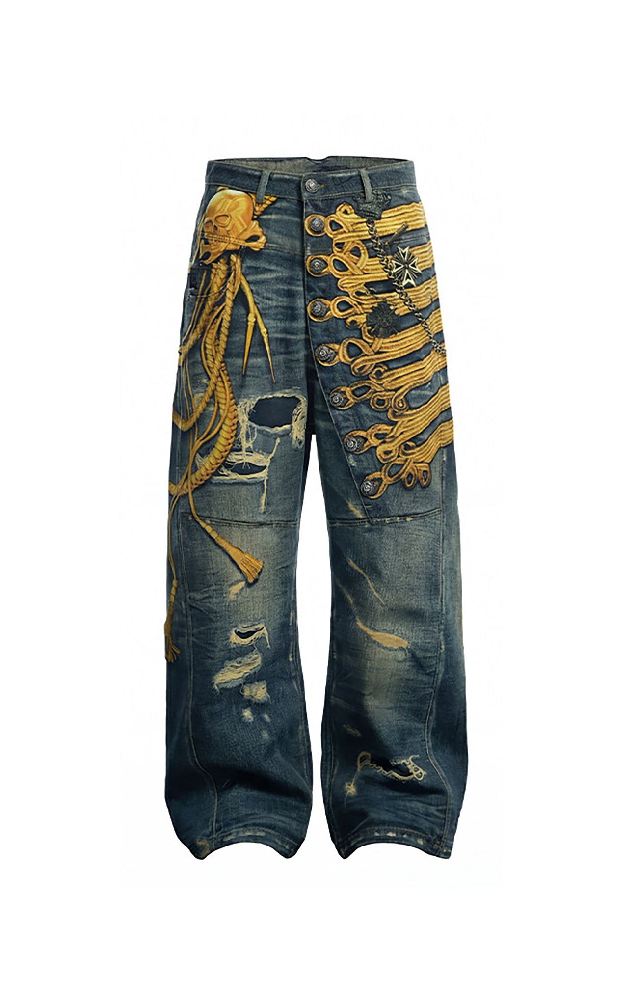 DND4DES Regal Braid Graphic Curved-Leg Baggy Jeans