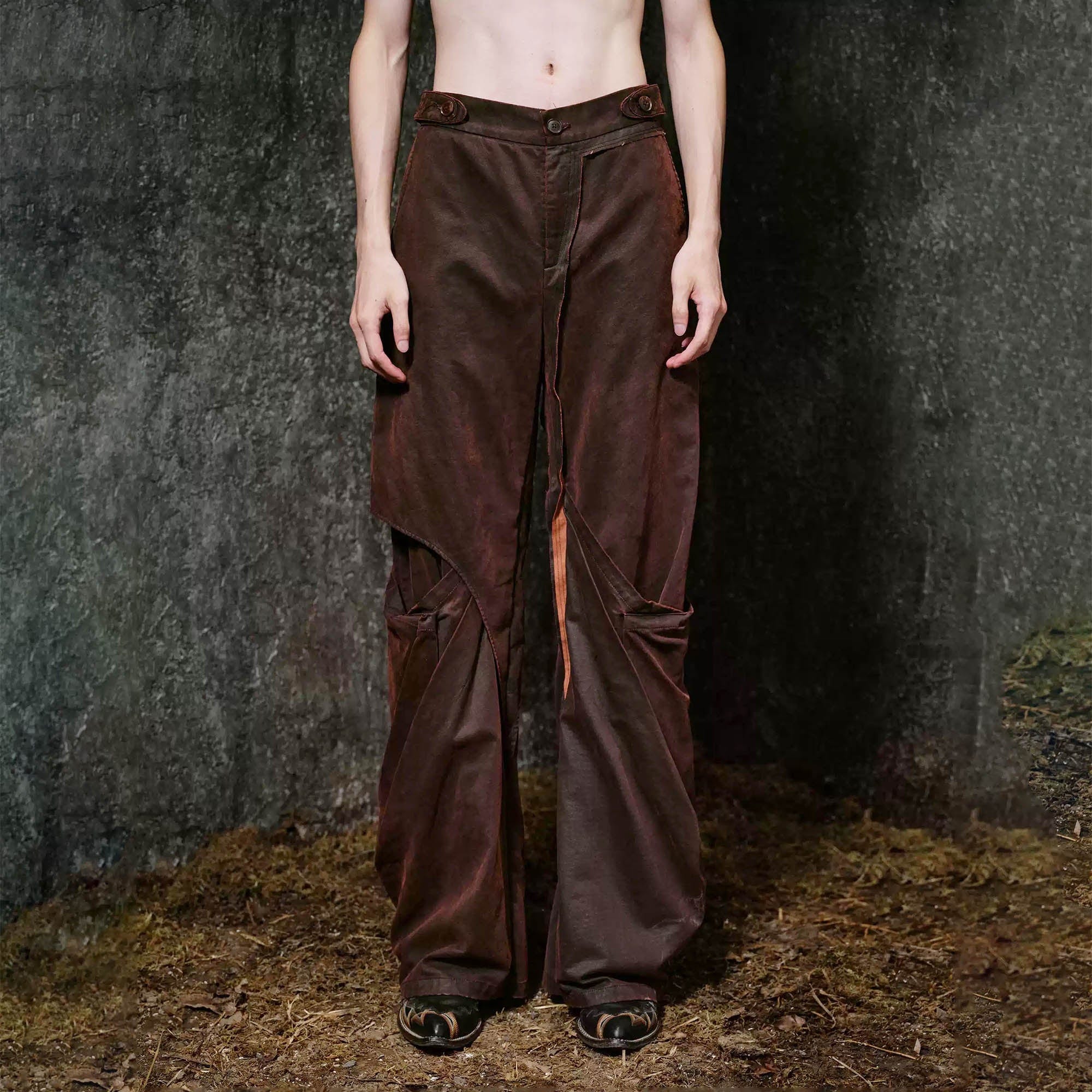 ILNya Nieternite Nifutur Weathered Coated Deconstructed Trousers, premium urban and streetwear designers apparel on PROJECTISR.com, ILNya Nieternite Nifutur