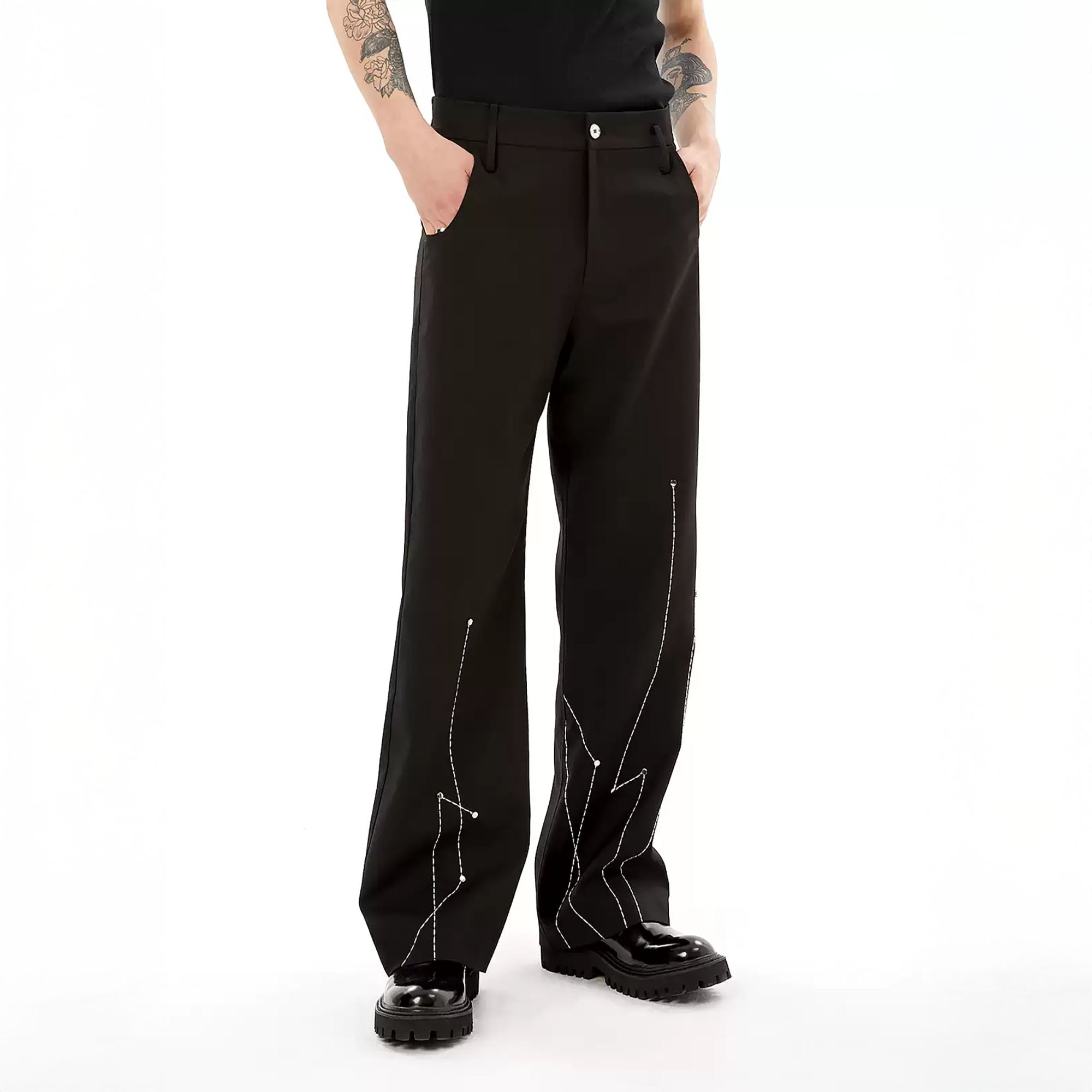 TIWILLTANG Rivet Stitch Embroidered Straight-Leg Pants
