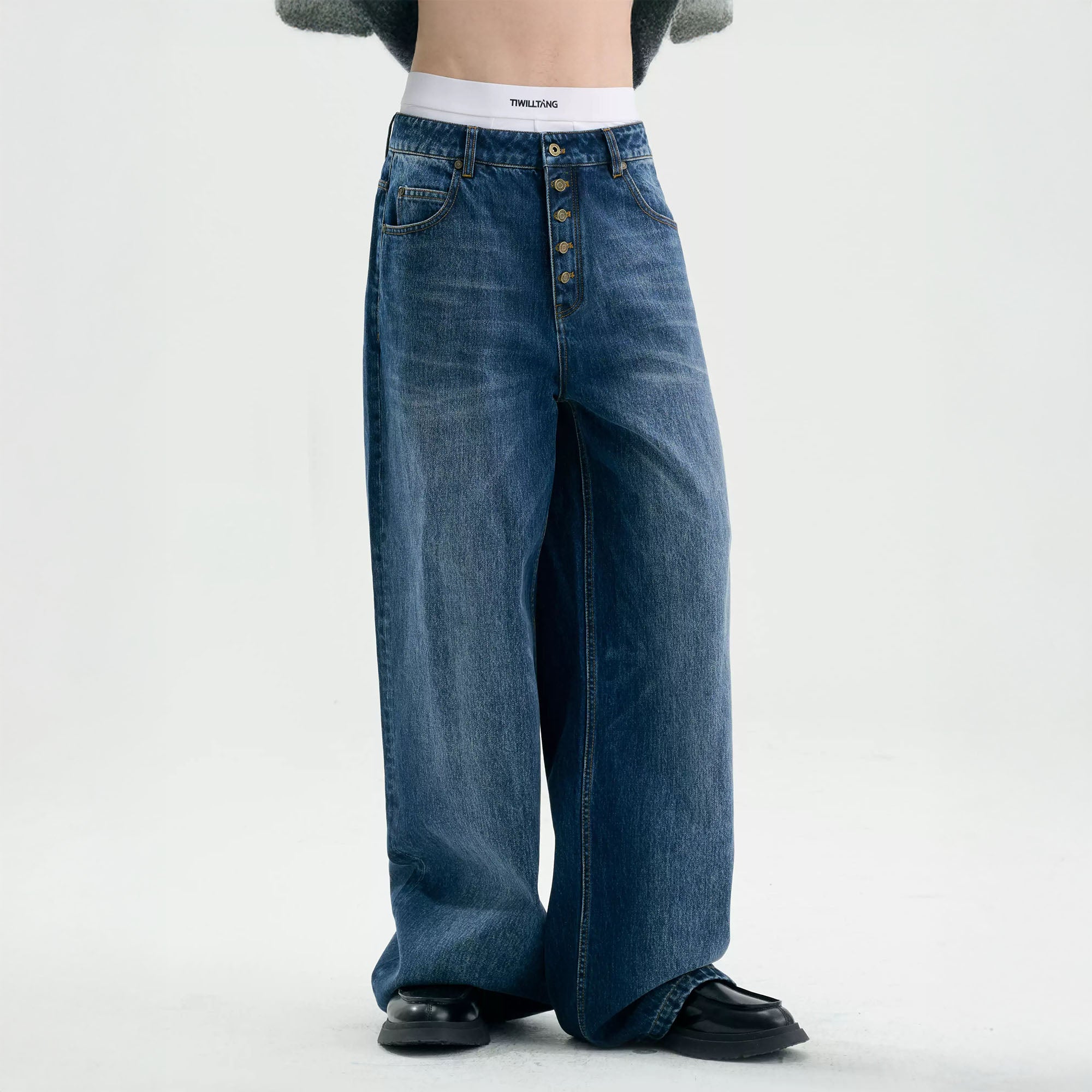 TIWILLTANG Retro Button-Up Straight-Leg Jeans