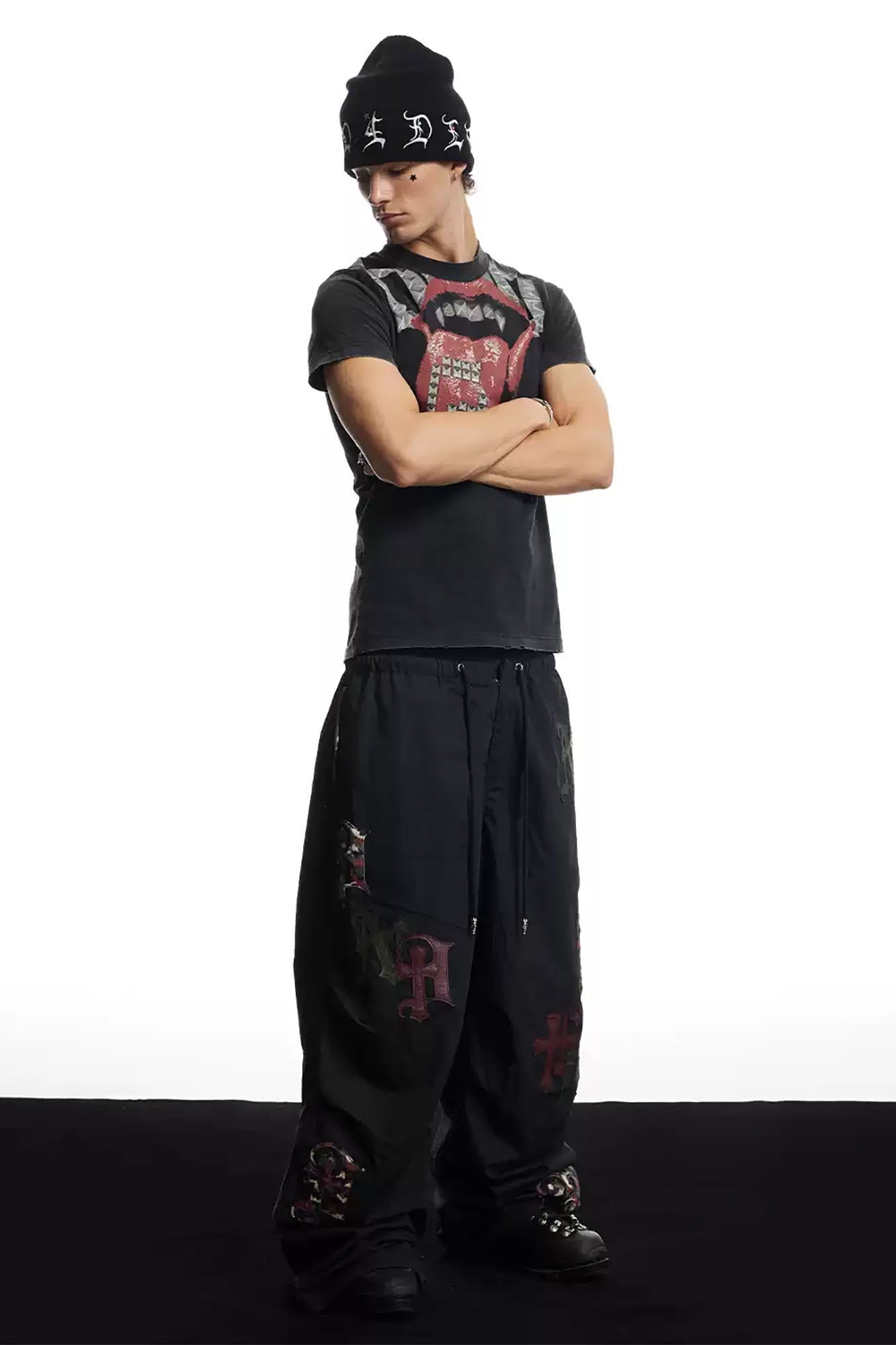 DND4DES Gothic Cross Patch Parachute Pants