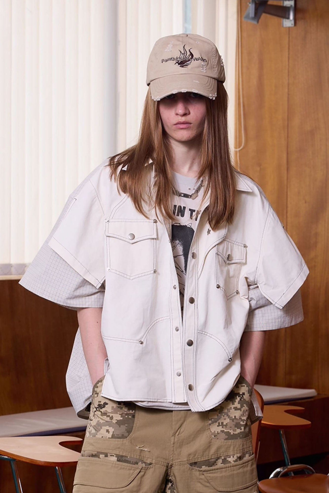 ERROR CODE ROBOT Multi-Studded Faux-Layer Short Sleeve Half Shirt, premium urban and streetwear designers apparel on PROJECTISR.com, ERROR CODE ROBOT