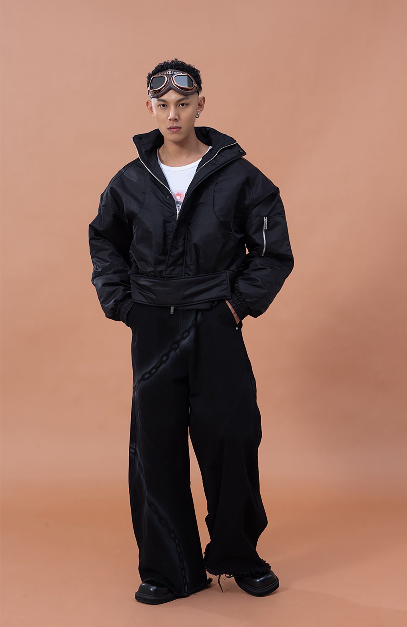 CLP Chain Graphic Frayed Curved-Leg Jeans, premium urban and streetwear designers apparel on PROJECTISR.com, CLP