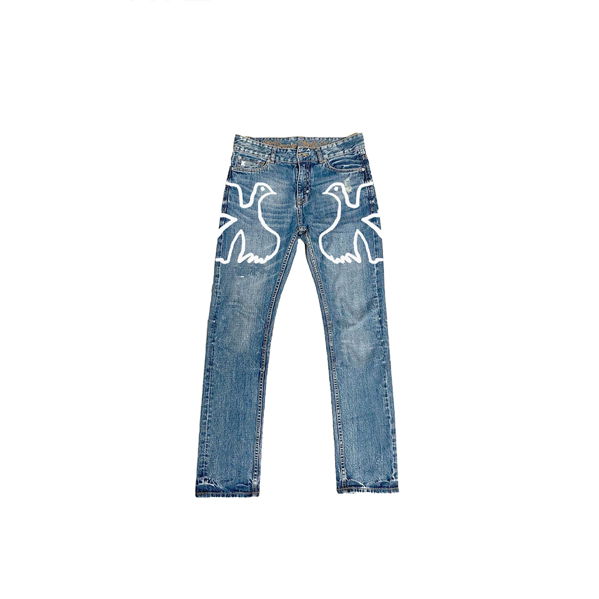 VINKID Dove Embroidered Distressed Stacked Jeans, premium urban and streetwear designers apparel on PROJECTISR.com, VINKID