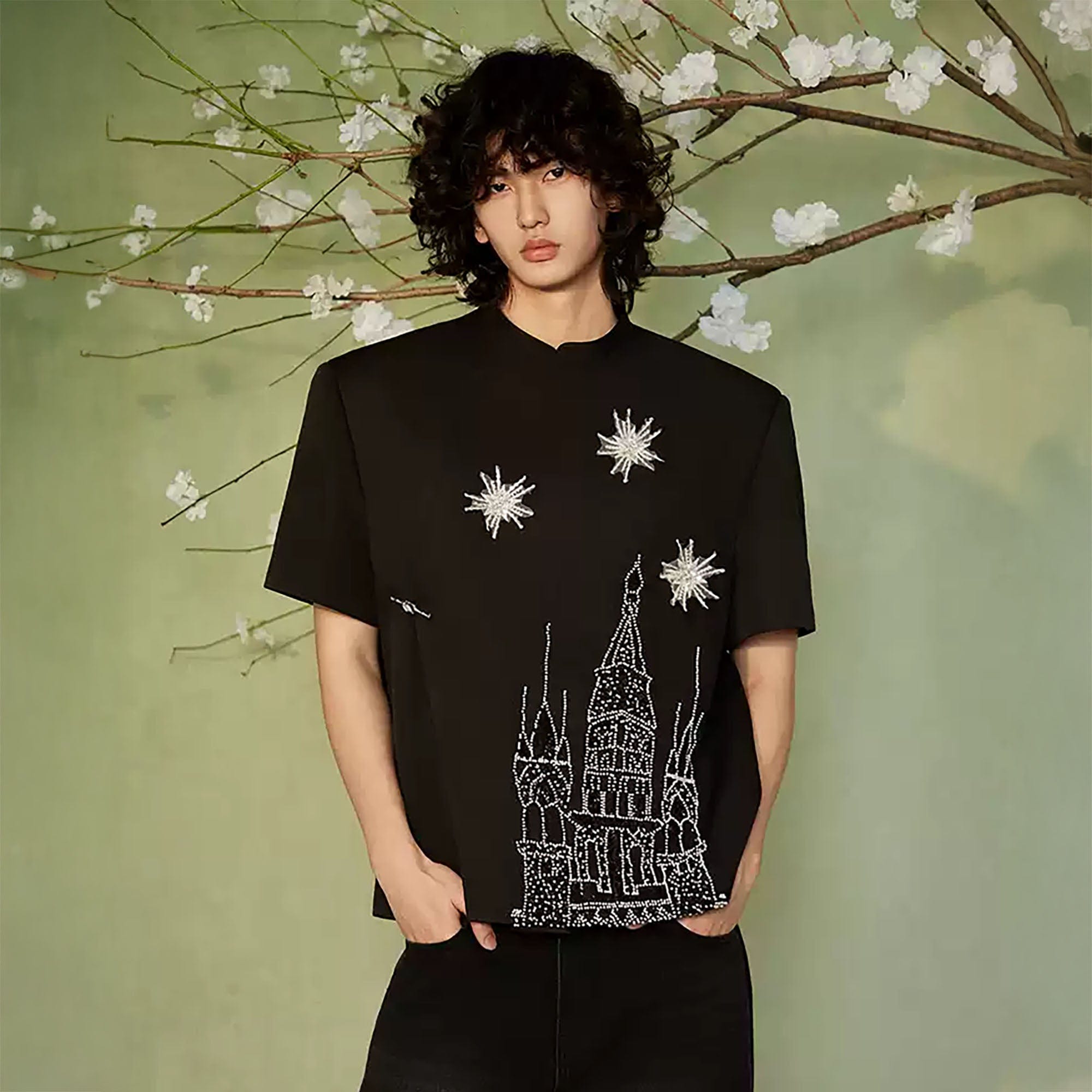 JIECHI Starry Castle Embellished T-Shirt, premium urban and streetwear designers apparel on PROJECTISR.com, JIECHI