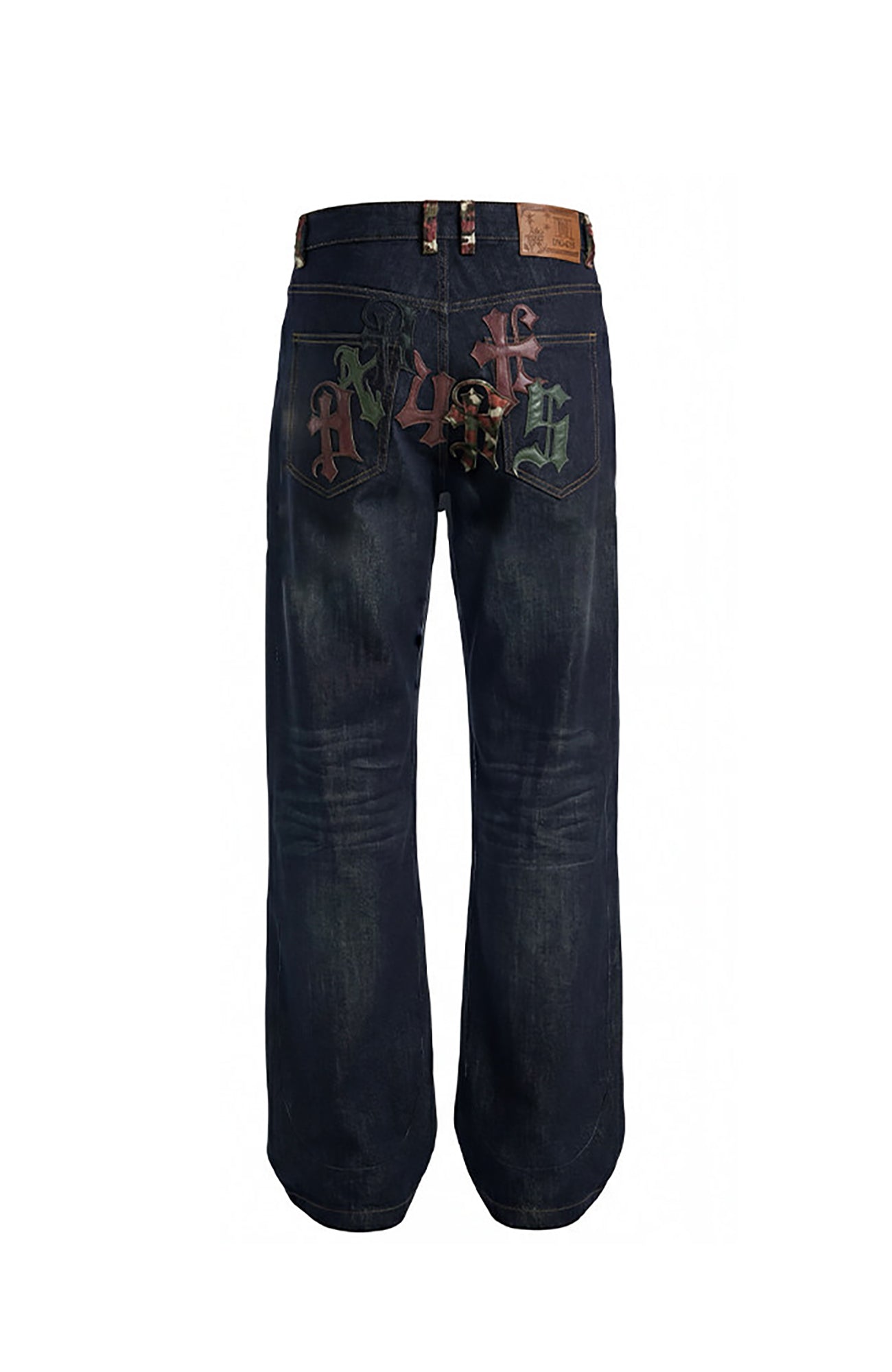 DND4DES Gothic Camo Patchwork Raw Denim Pants, premium urban and streetwear designers apparel on PROJECTISR.com, DND4DES