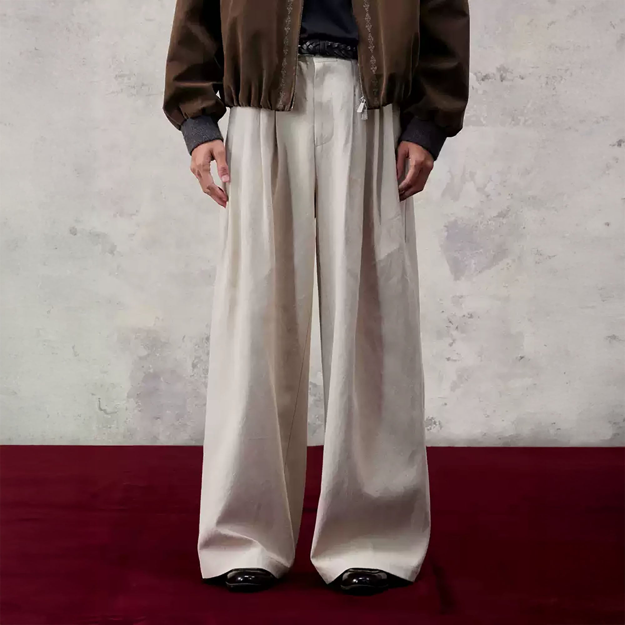 ALVNG AR ANTS Essential Pleats Linen-Blend Wide-Leg Pants, premium urban and streetwear designers apparel on PROJECTISR.com, ALVNG AR ANTS