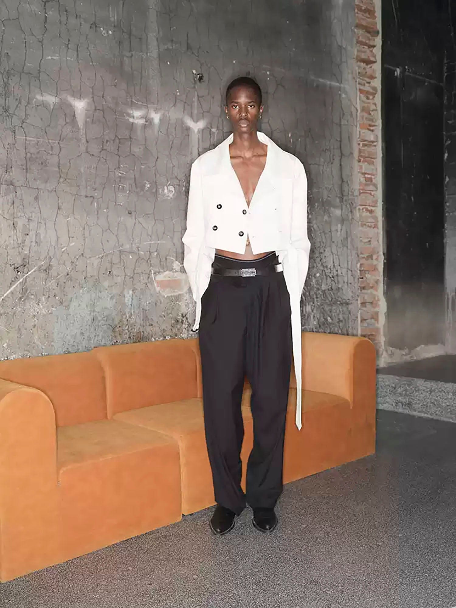 TRIANGLE PROJECT Cropped Asymmetrical Double-Breasted Cropped Jacket, premium urban and streetwear designers apparel on PROJECTISR.com, TRIANGLE PROJECT