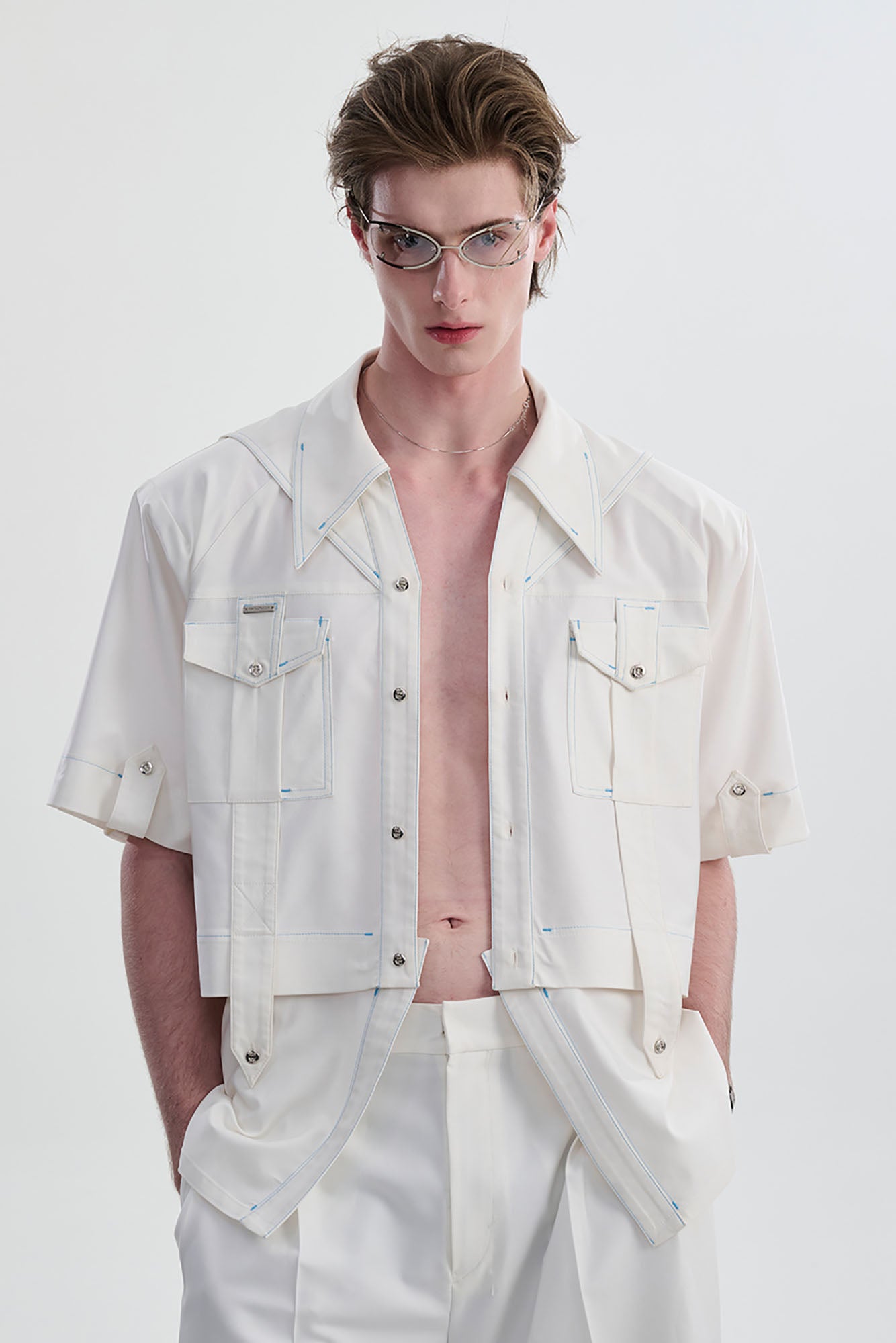 TIWILLTANG Contrast Stitch Detachable Shirt