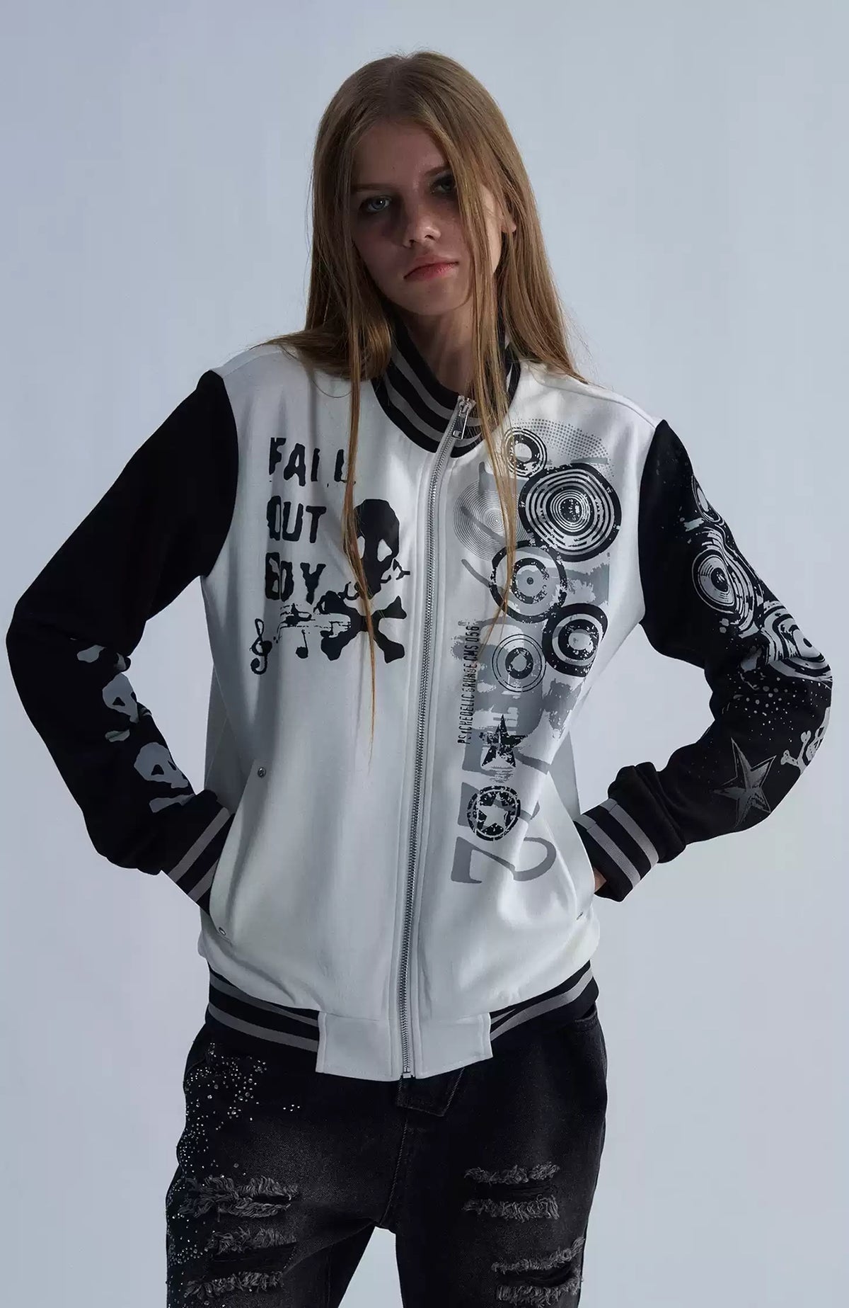 PAIKI Skull Graphic Slim Zip-Up Hoodie Jacket