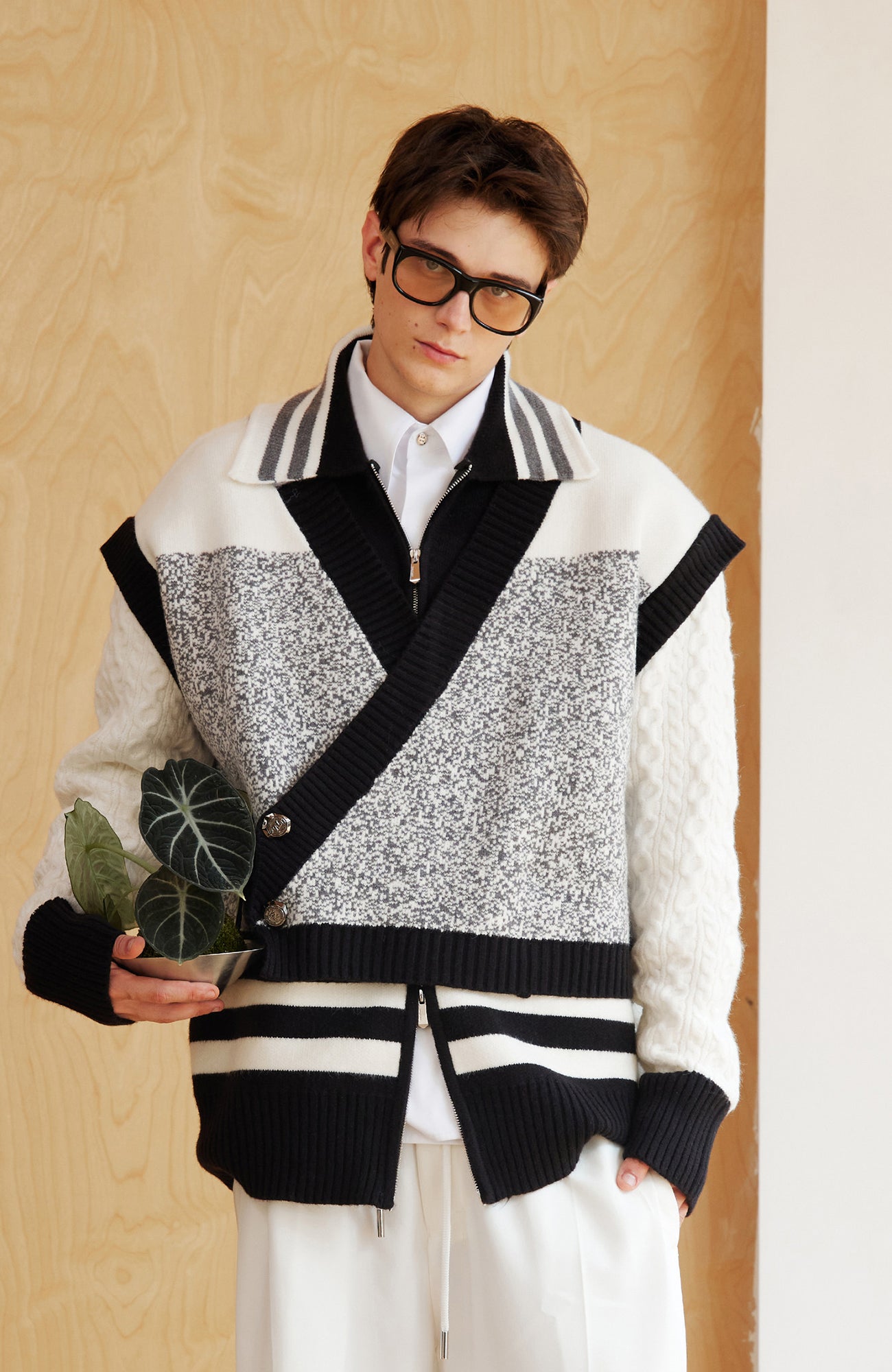 TIWILLTANG Asym Wrap Stripe-Collar Pullover, premium urban and streetwear designers apparel on PROJECTISR.com, TIWILLTANG