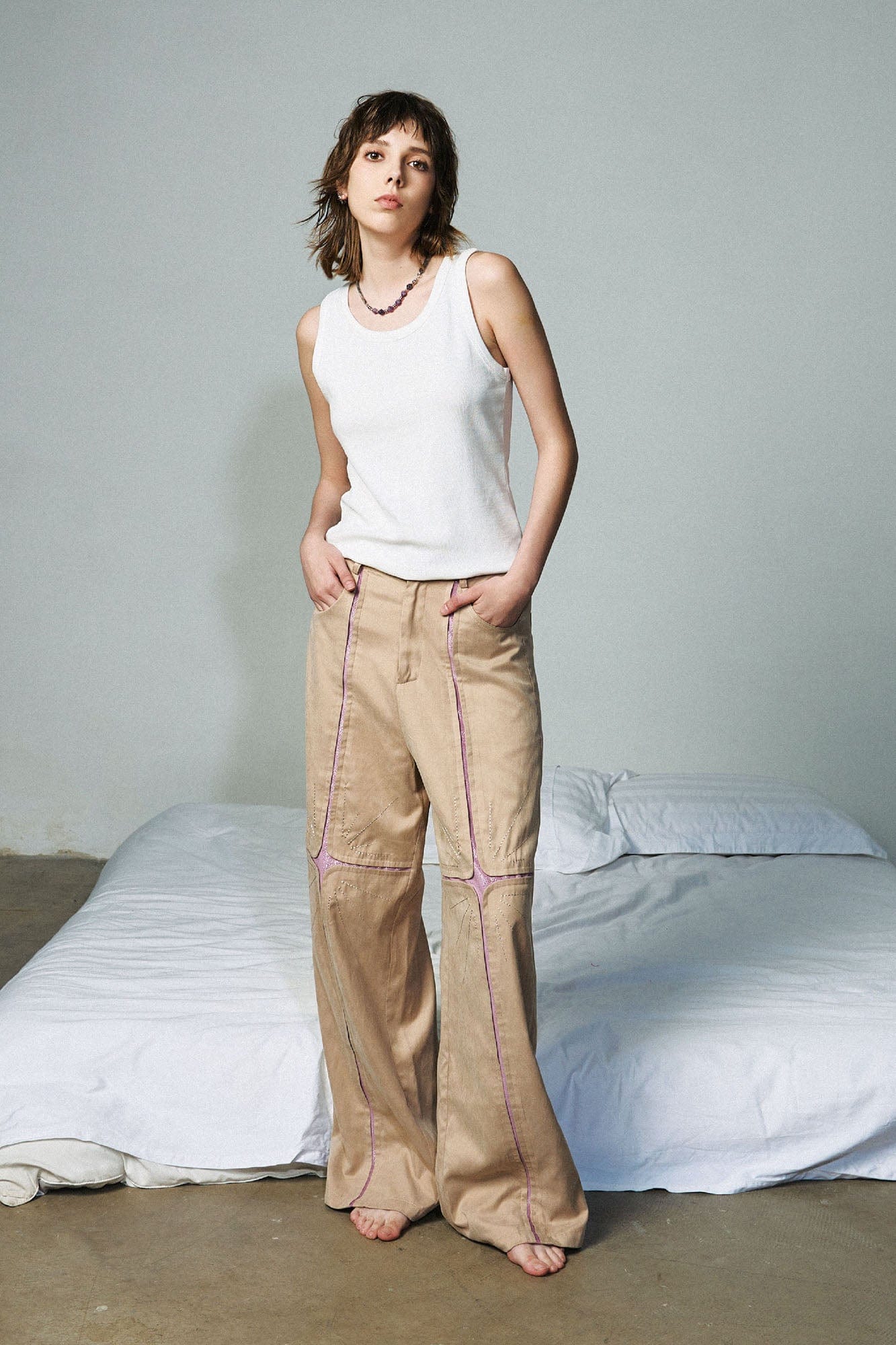 OIPWORD Middle Radiant Star Panel Wide-Leg Pants, premium urban and streetwear designers apparel on PROJECTISR.com, OIPWORD
