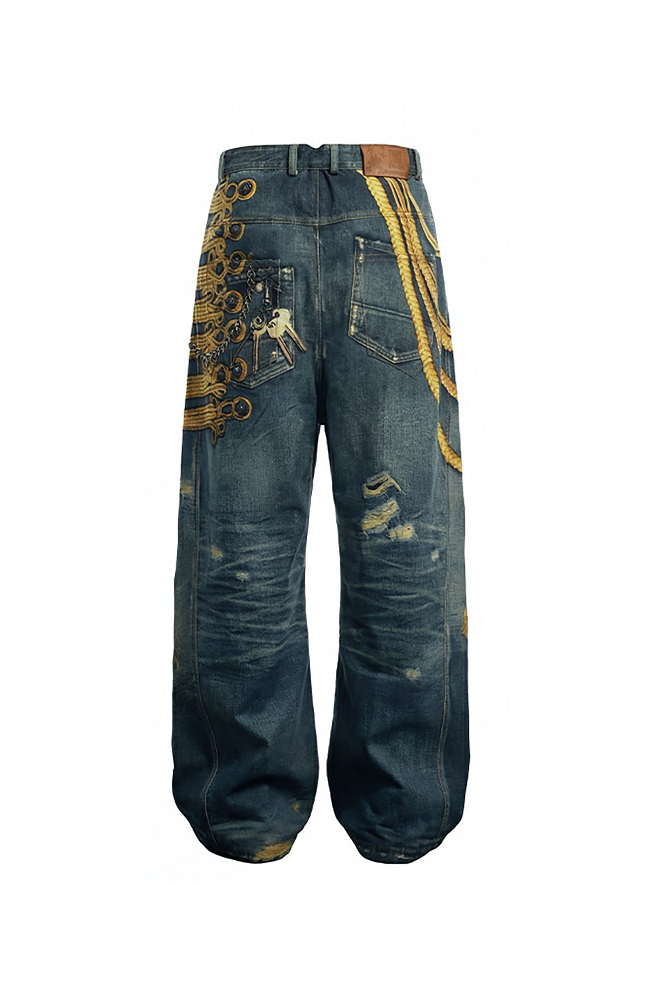 DND4DES Regal Braid Graphic Curved-Leg Baggy Jeans