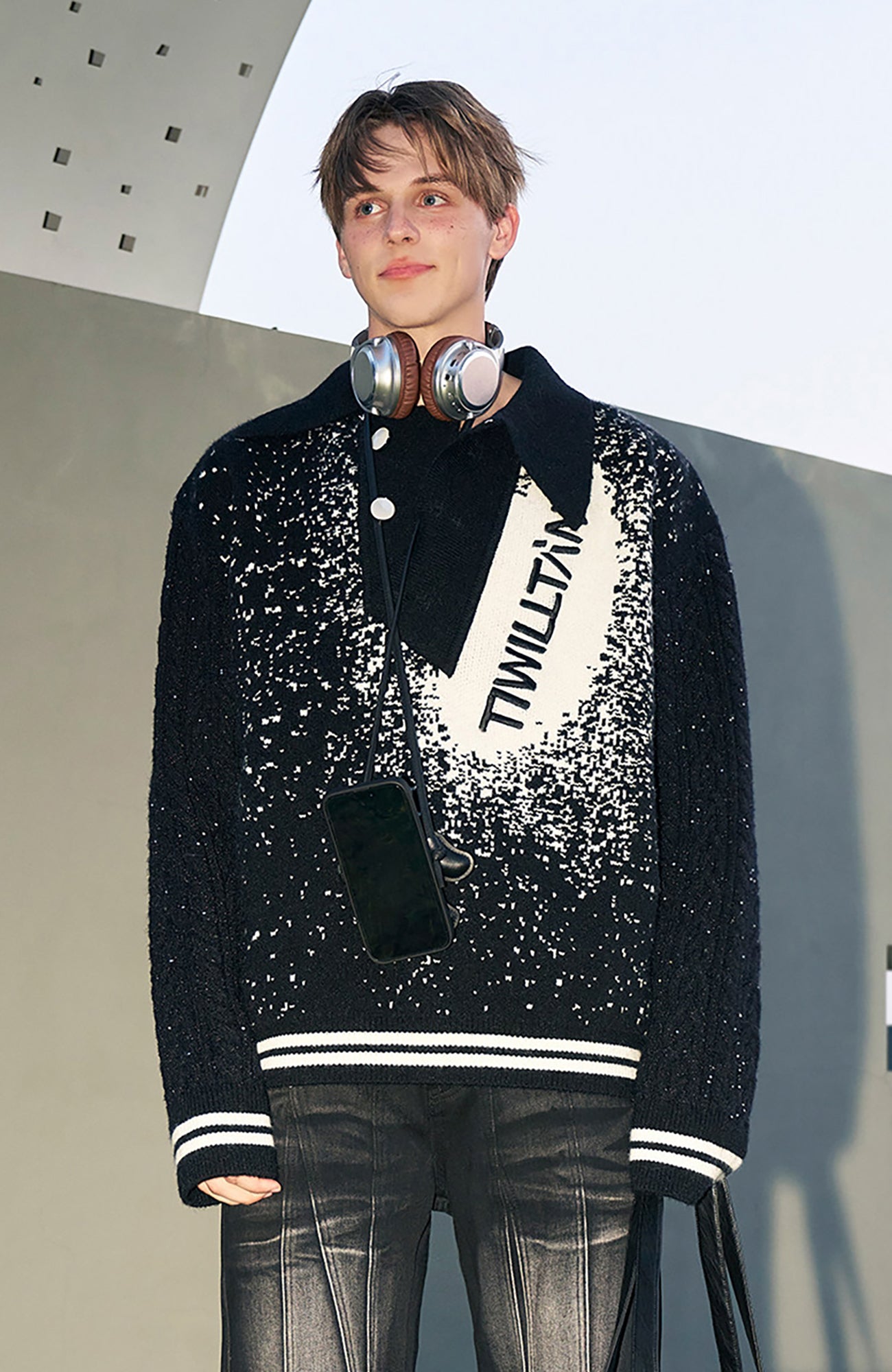 TIWILLTANG Asym Collar Embroidered LOGO Sweater, premium urban and streetwear designers apparel on PROJECTISR.com, TIWILLTANG