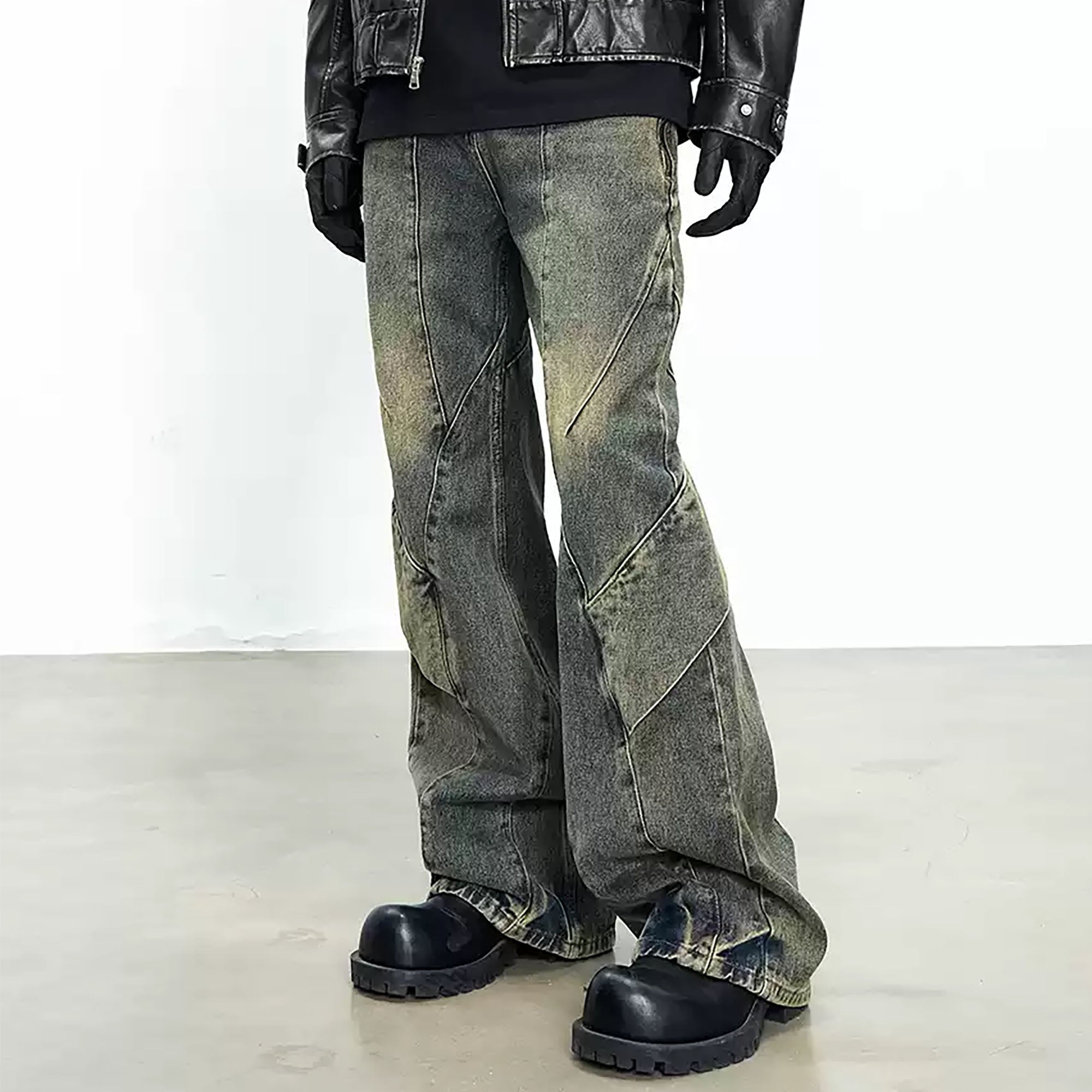 CATSSTAC Dirty Wash Paneled Wide-Leg Jeans, premium urban and streetwear designers apparel on PROJECTISR.com, CATSSTAC