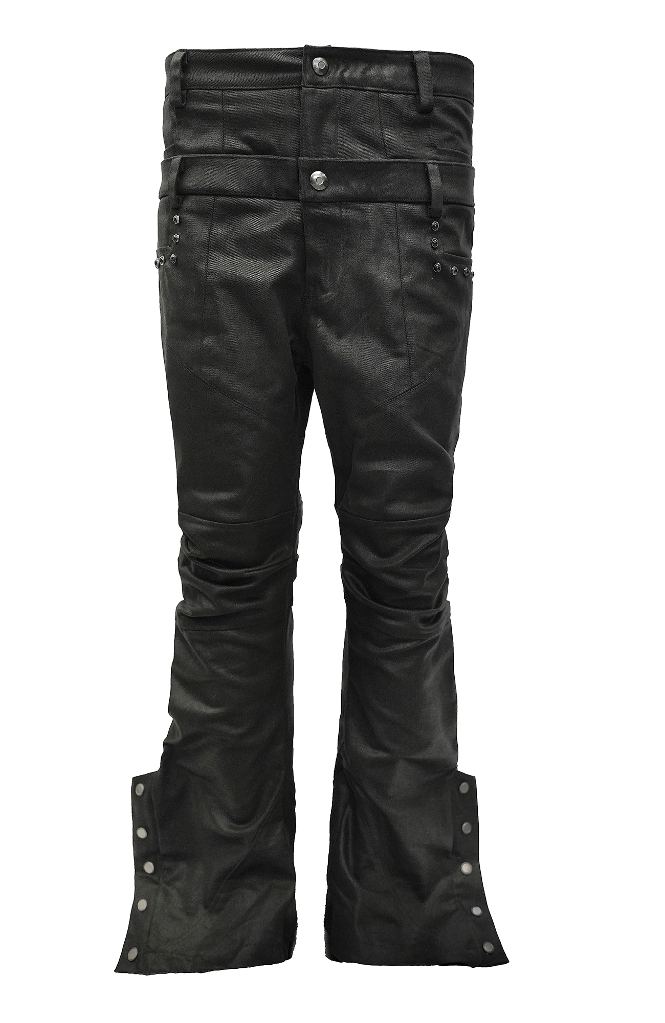 SSIN7 Double Waist Waxed Zip Flared Jeans