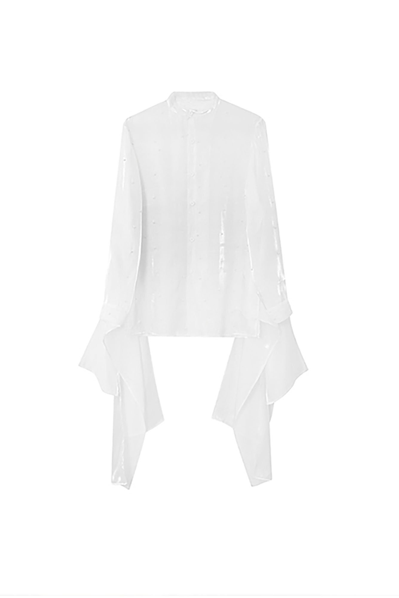 JIECHI Pearl Embroidered Layered Ribbon Organza Shirt, premium urban and streetwear designers apparel on PROJECTISR.com, JIECHI