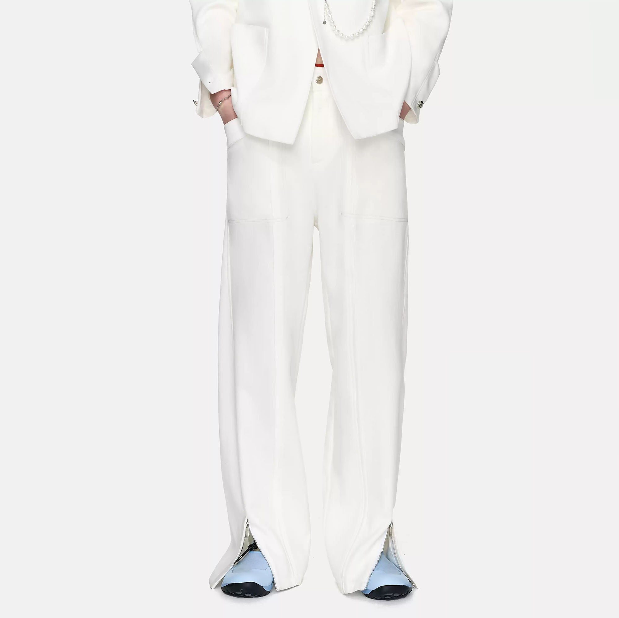 TIWILLTANG Paneled Zipper-Hem Wide-Leg Pants White