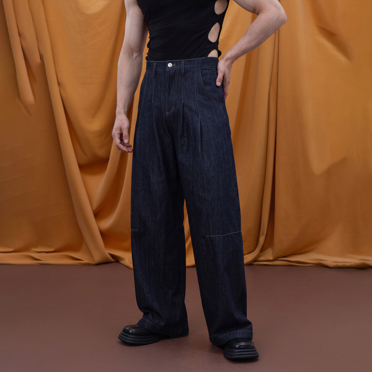 CLP Pleated Washed Wide-Leg Jeans, premium urban and streetwear designers apparel on PROJECTISR.com, CLP