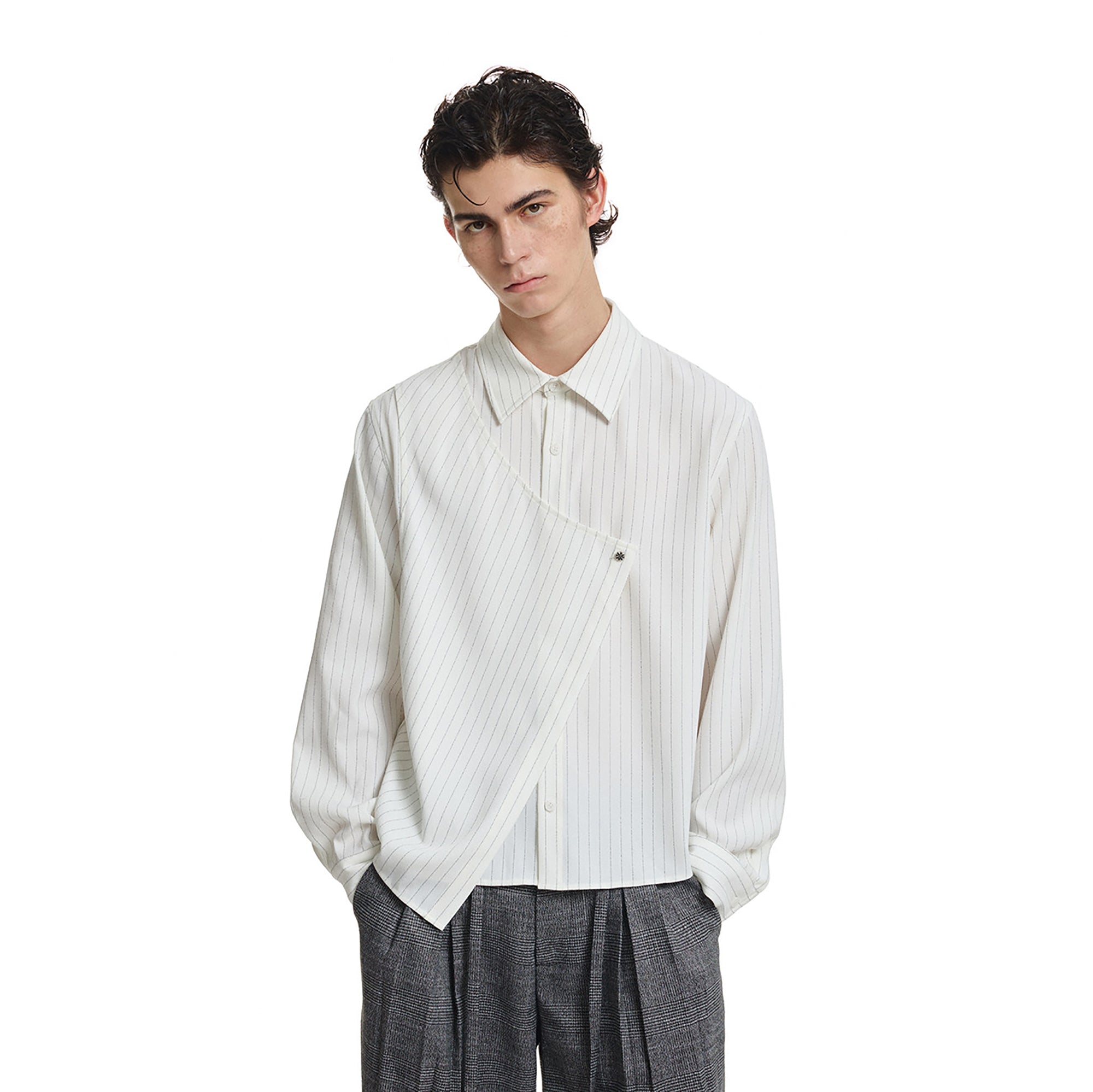 KREATE Asymmetric Layered Stripe Shirt