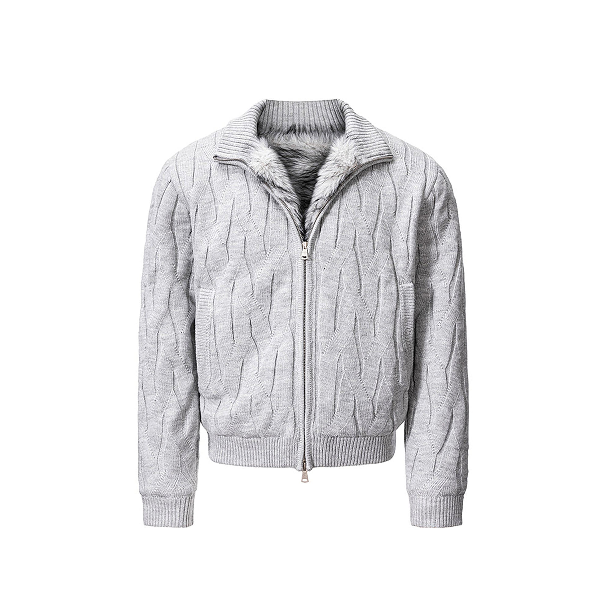 CATSSTAC Wave-Knit Stand-Collar Zip-Up Sweater