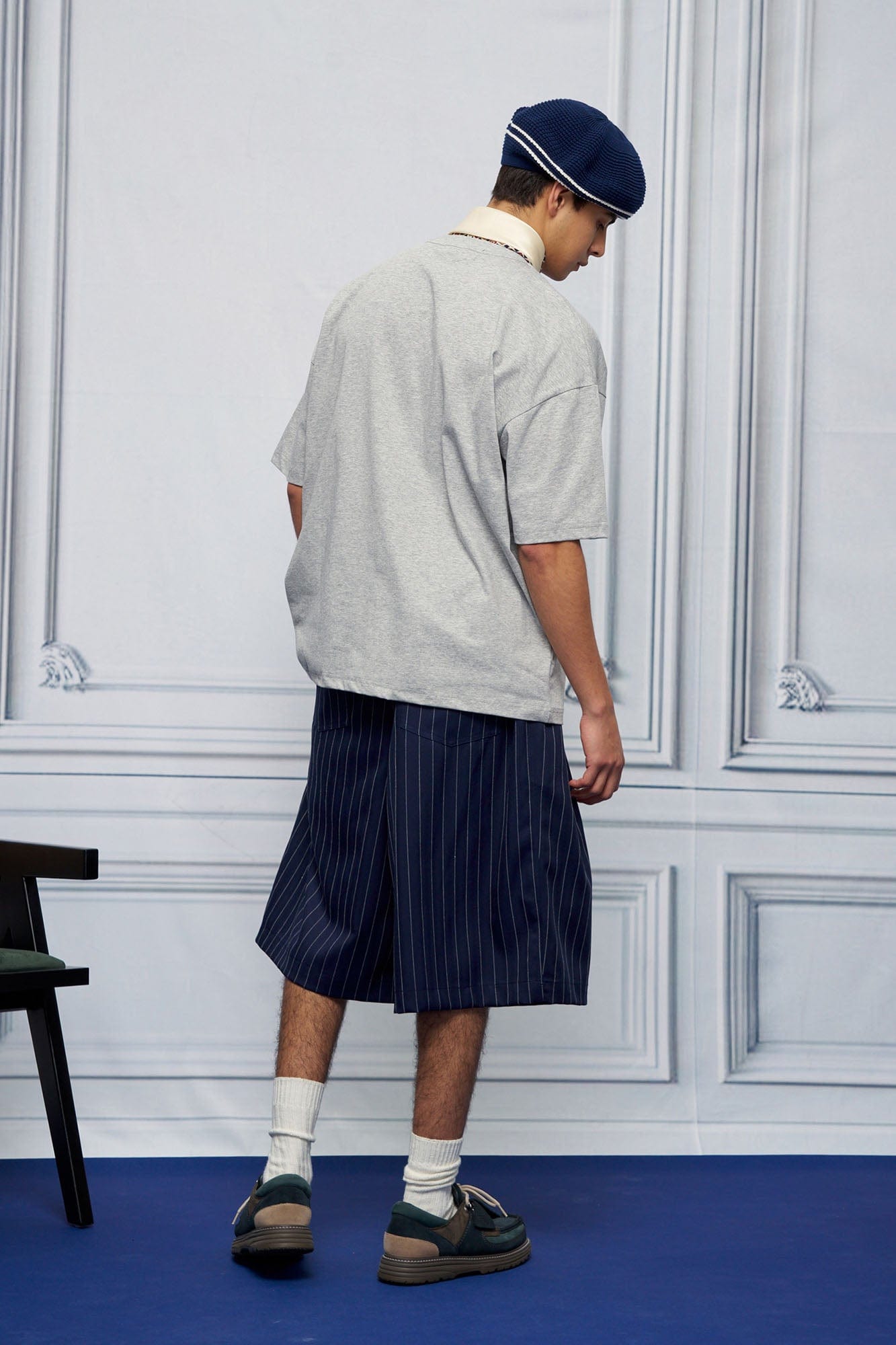 UNLIMITED MOTE Pleated Wide-Leg Drawstring Shorts Stripe, premium urban and streetwear designers apparel on PROJECTISR.com, UNLIMITED MOTE