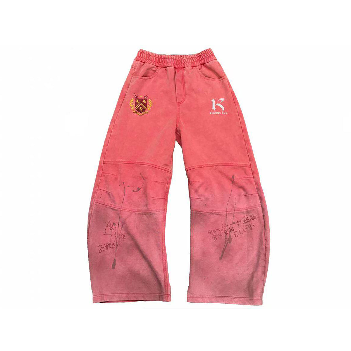 KLICK CLAK Paint-Splattered Graphic Curved Sweatpants
