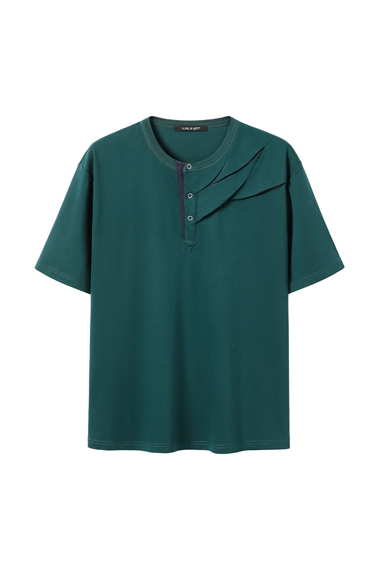 ALVNG AR ANTS Slash Pleated Shoulder Spliced Henley T-Shirt, premium urban and streetwear designers apparel on PROJECTISR.com, ALVNG AR ANTS