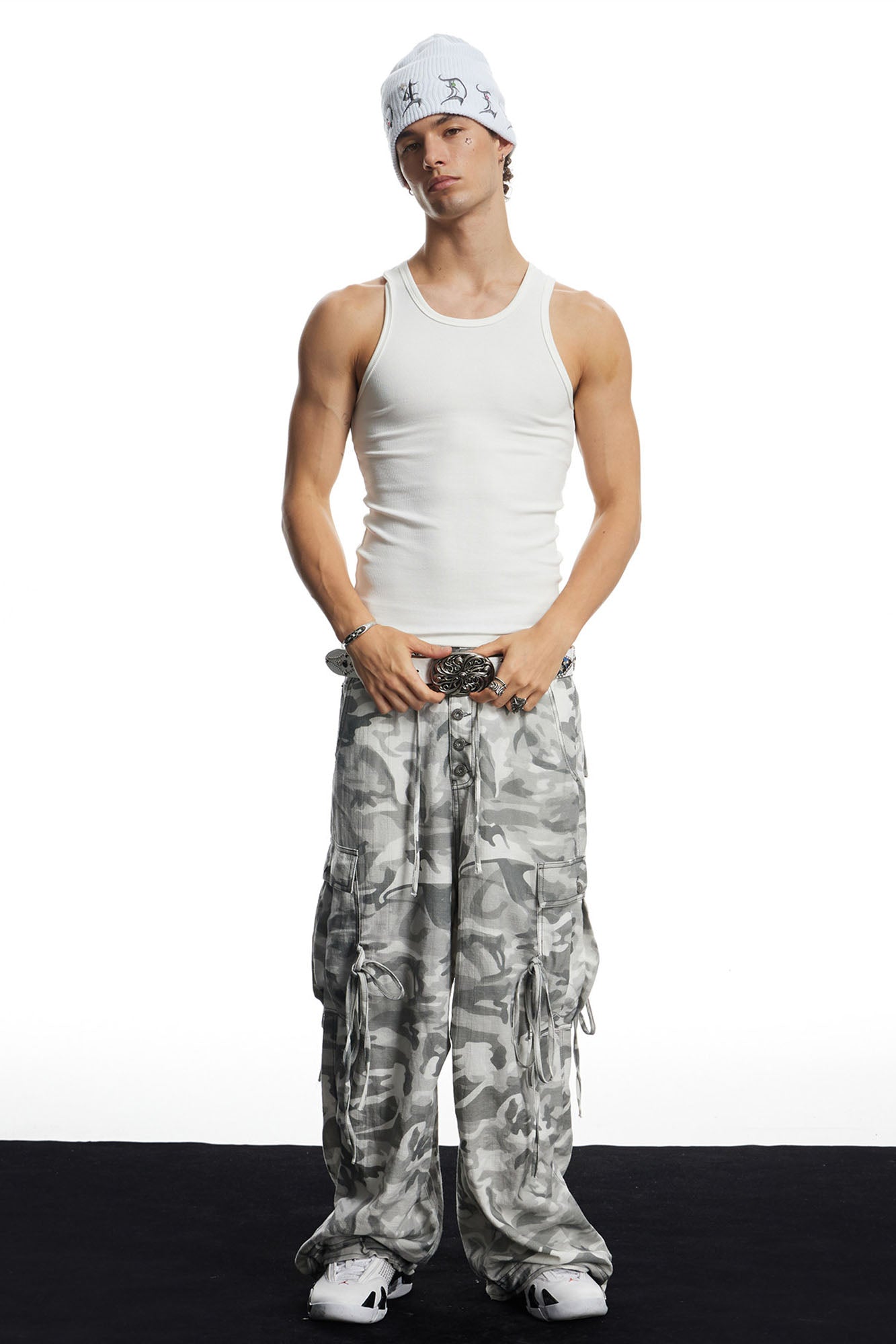DND4DES Drawstring Camo Cargo Wide-Leg Pants
