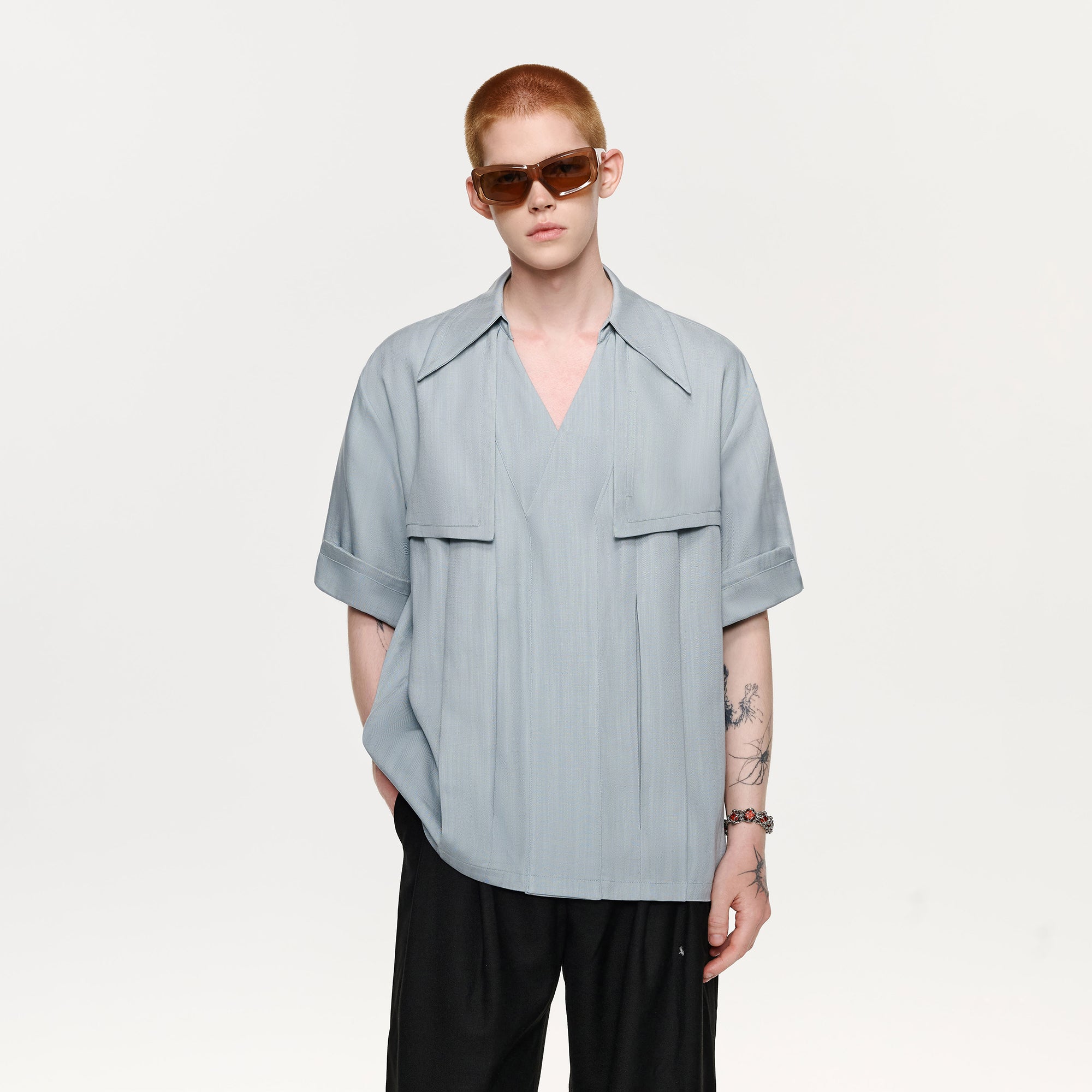 TIWILLTANG Layered Lapel Half Shirt