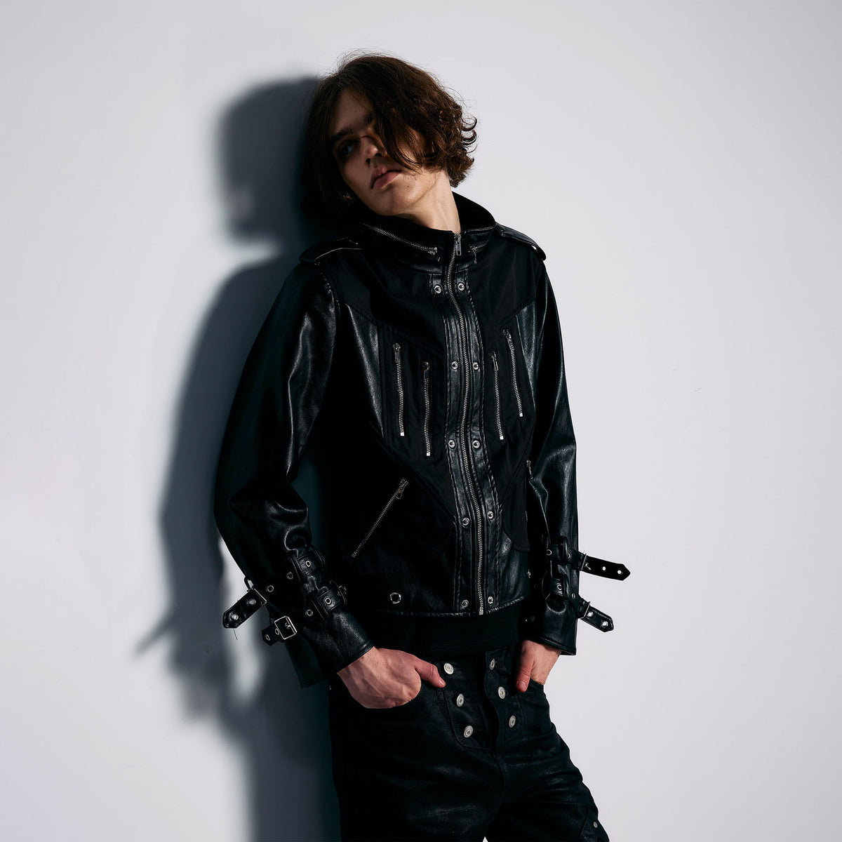 PAIKI Strapped Structured Slim Biker Jacket