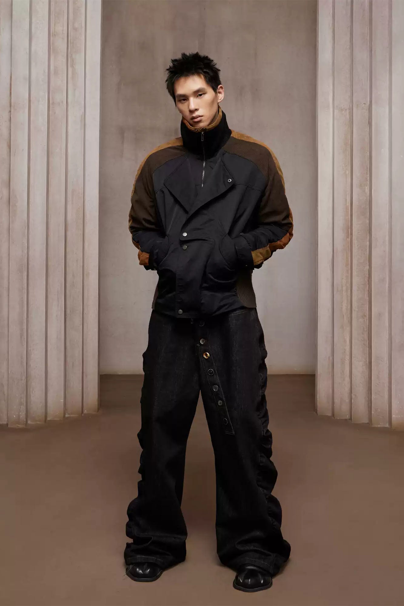 DND4DES Contrast Suede Corduroy Panel Jacket