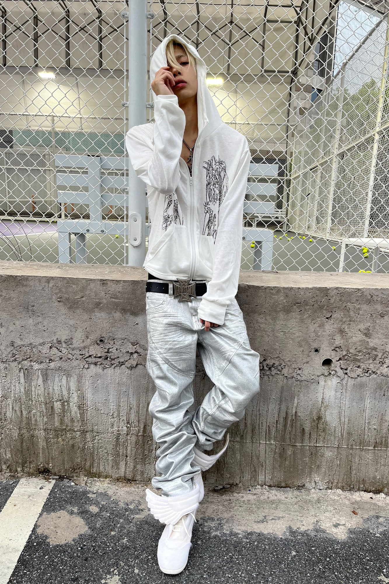 SAXGENWON Dreamcore Thorn Full-Print Zip-Up Hoodie