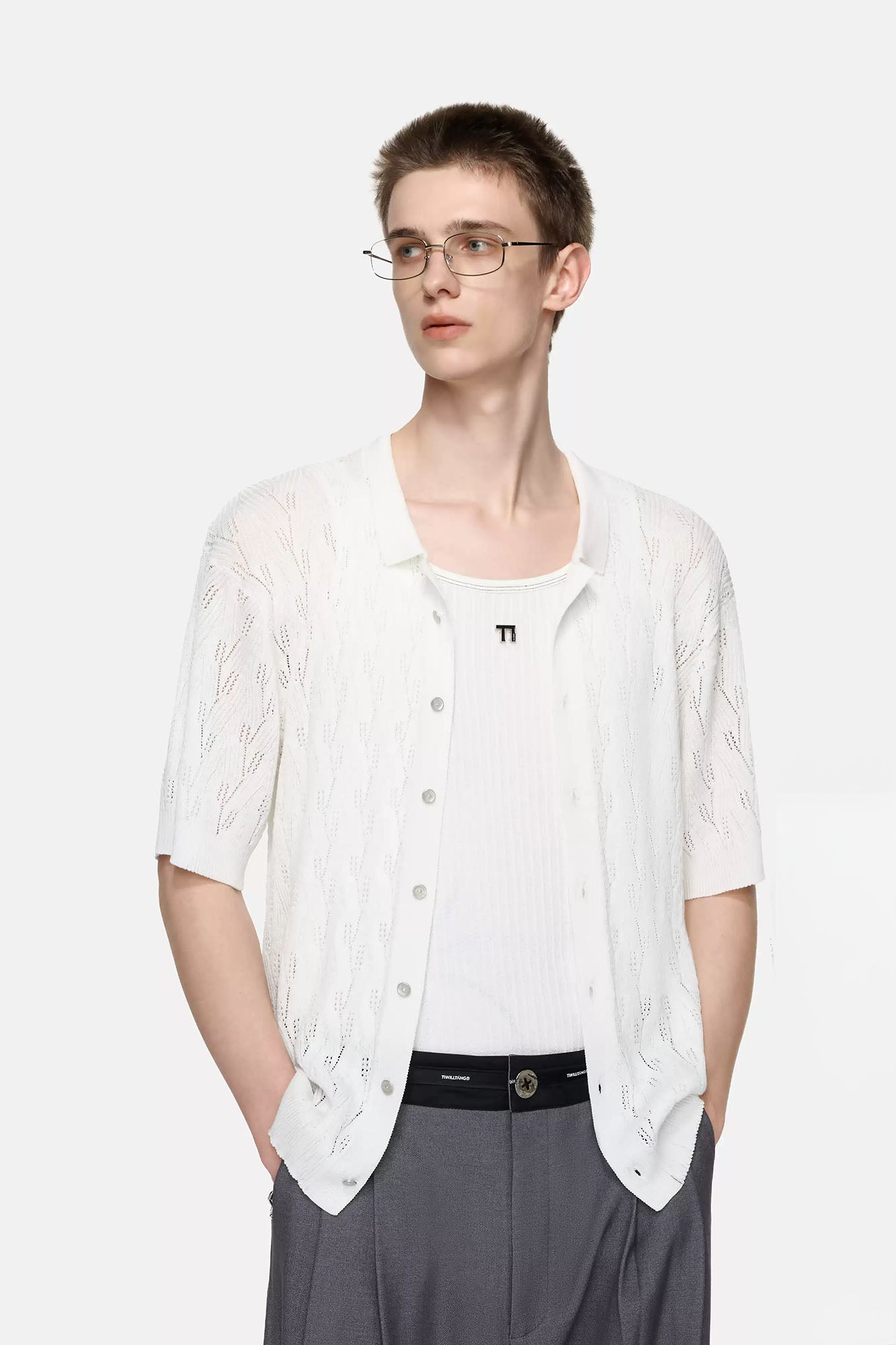 TIWILLTANG Pointelle Knit Polo Half Shirt