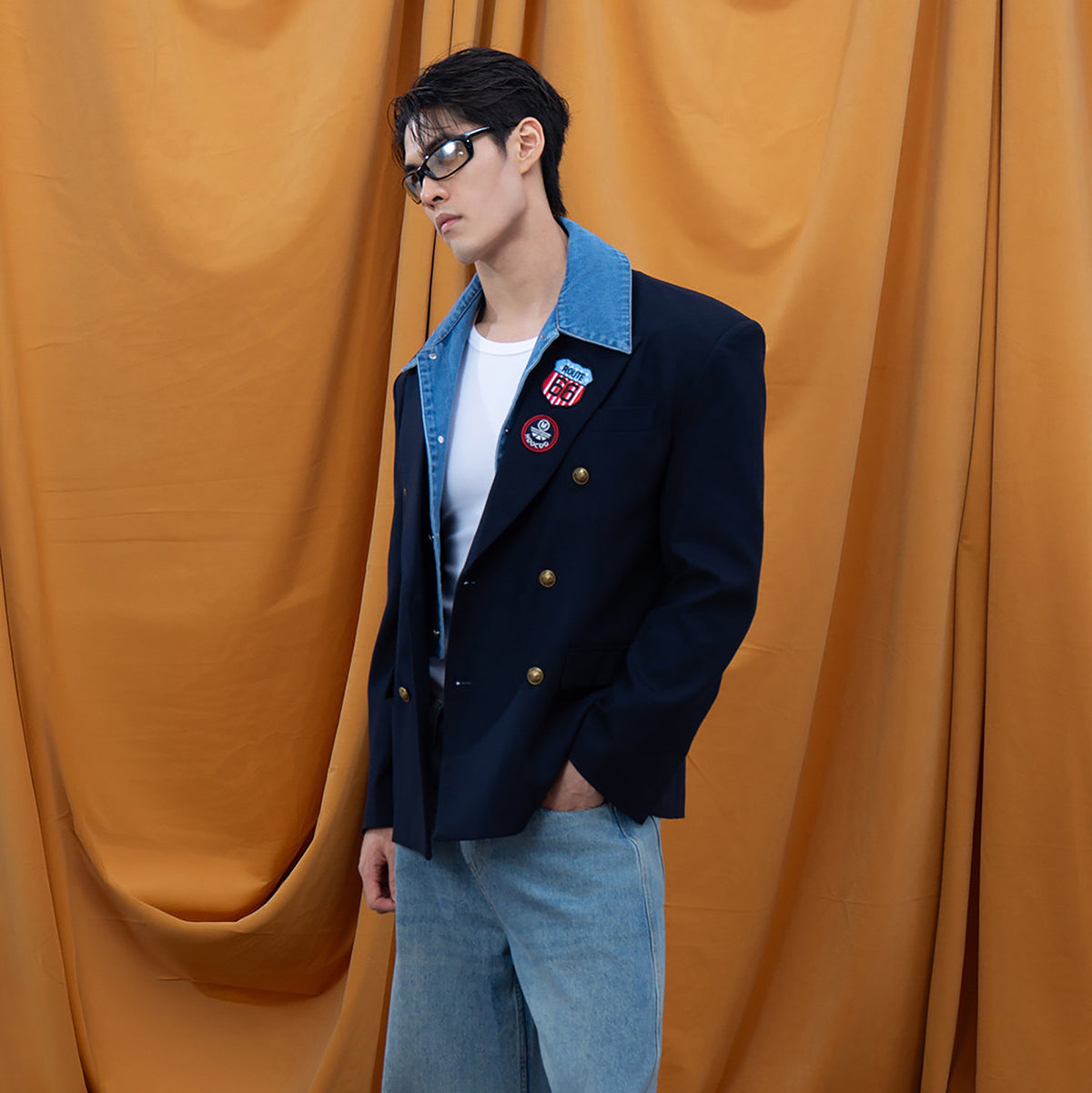 CLP Retro Denim-Collar Layered Blazer, premium urban and streetwear designers apparel on PROJECTISR.com, CLP