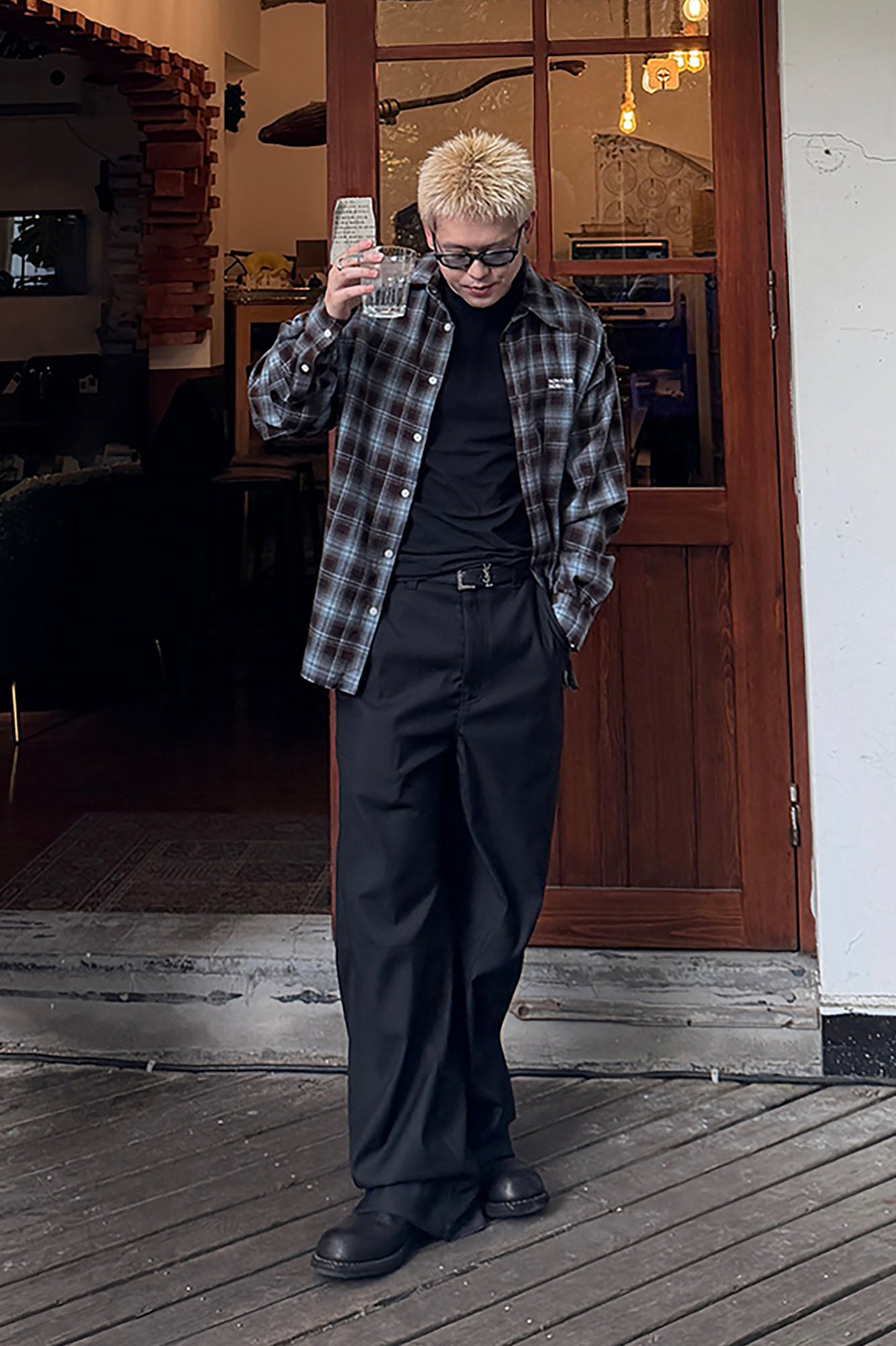 UNDERWATER Plaid Raw Edge Shirt Blue