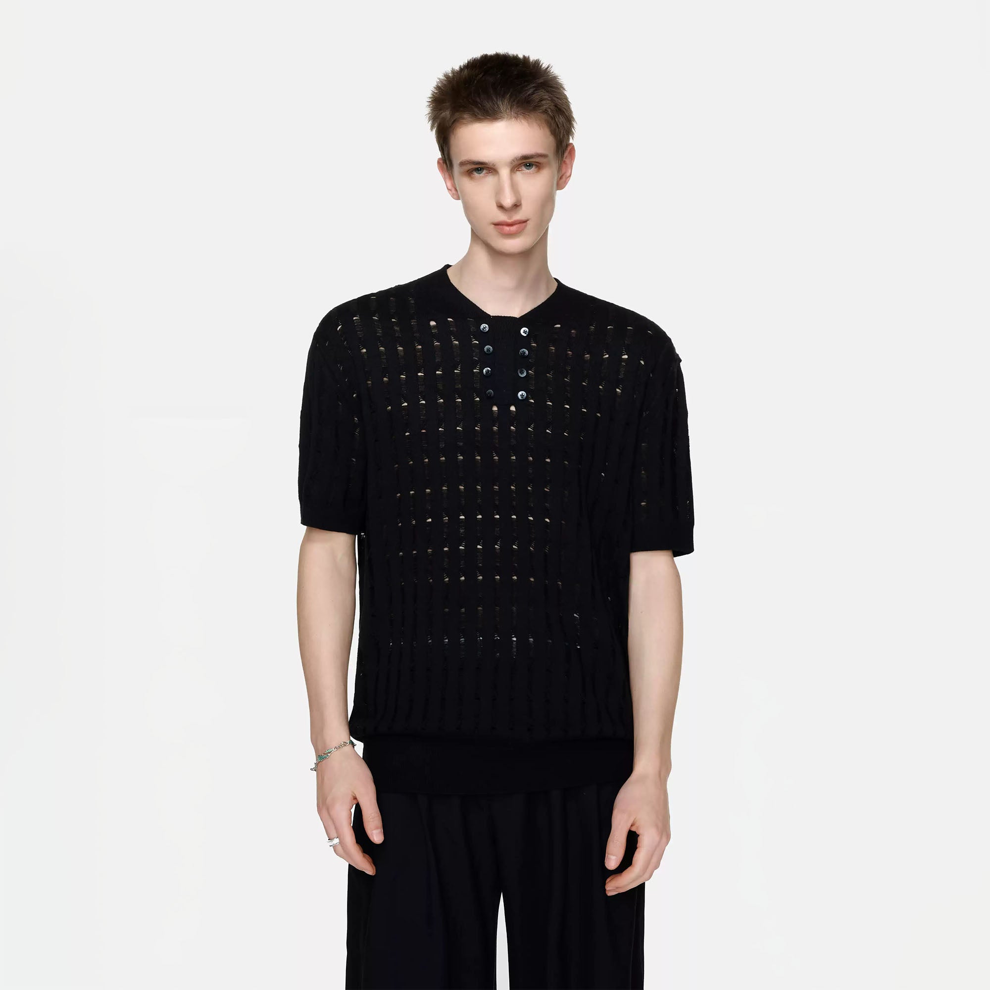 TIWILLTANG Essential Openwork Knitted T Shirt