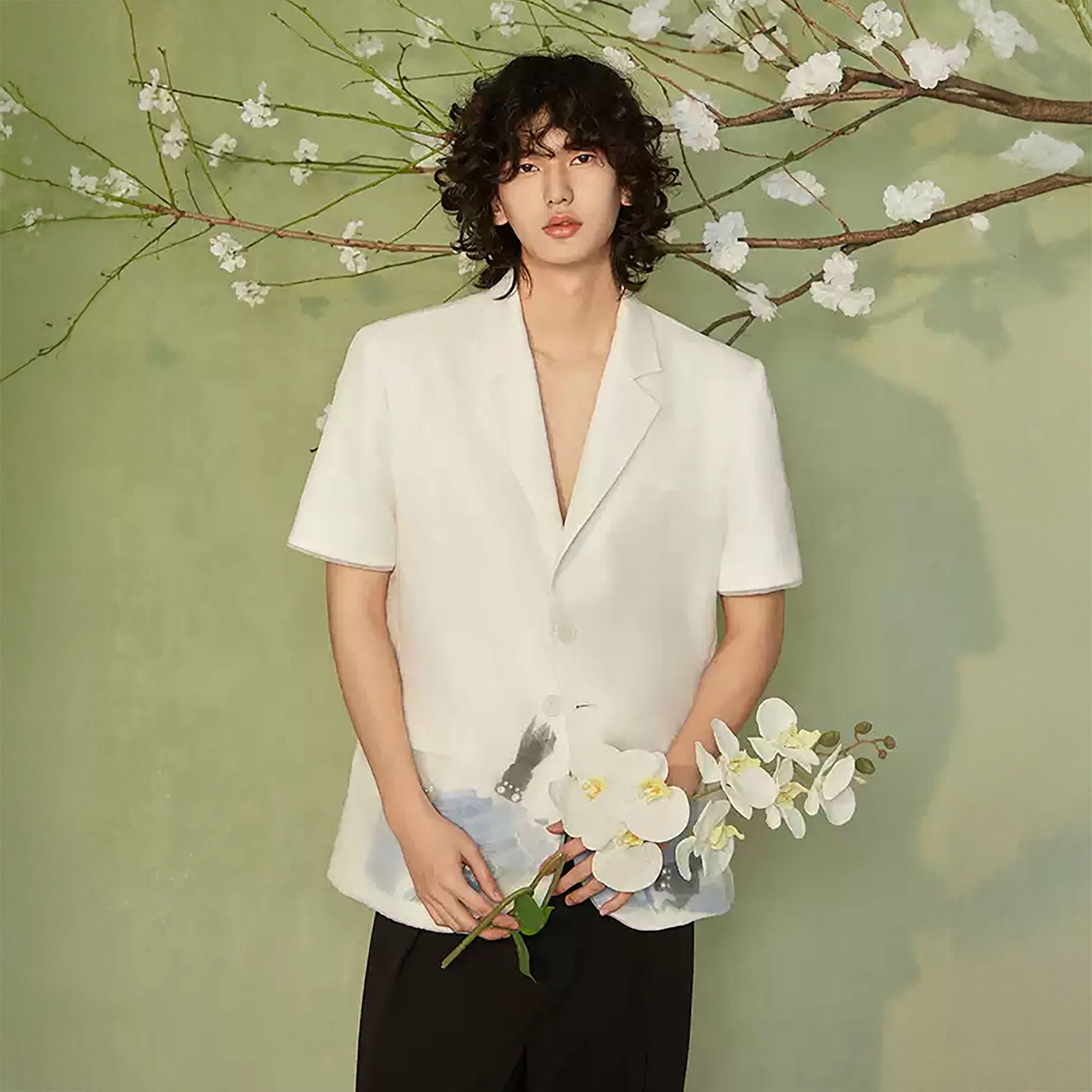 JIECHI Water-Ink Koi Embroidered Sheer Overlay Half Blazer, premium urban and streetwear designers apparel on PROJECTISR.com, JIECHI