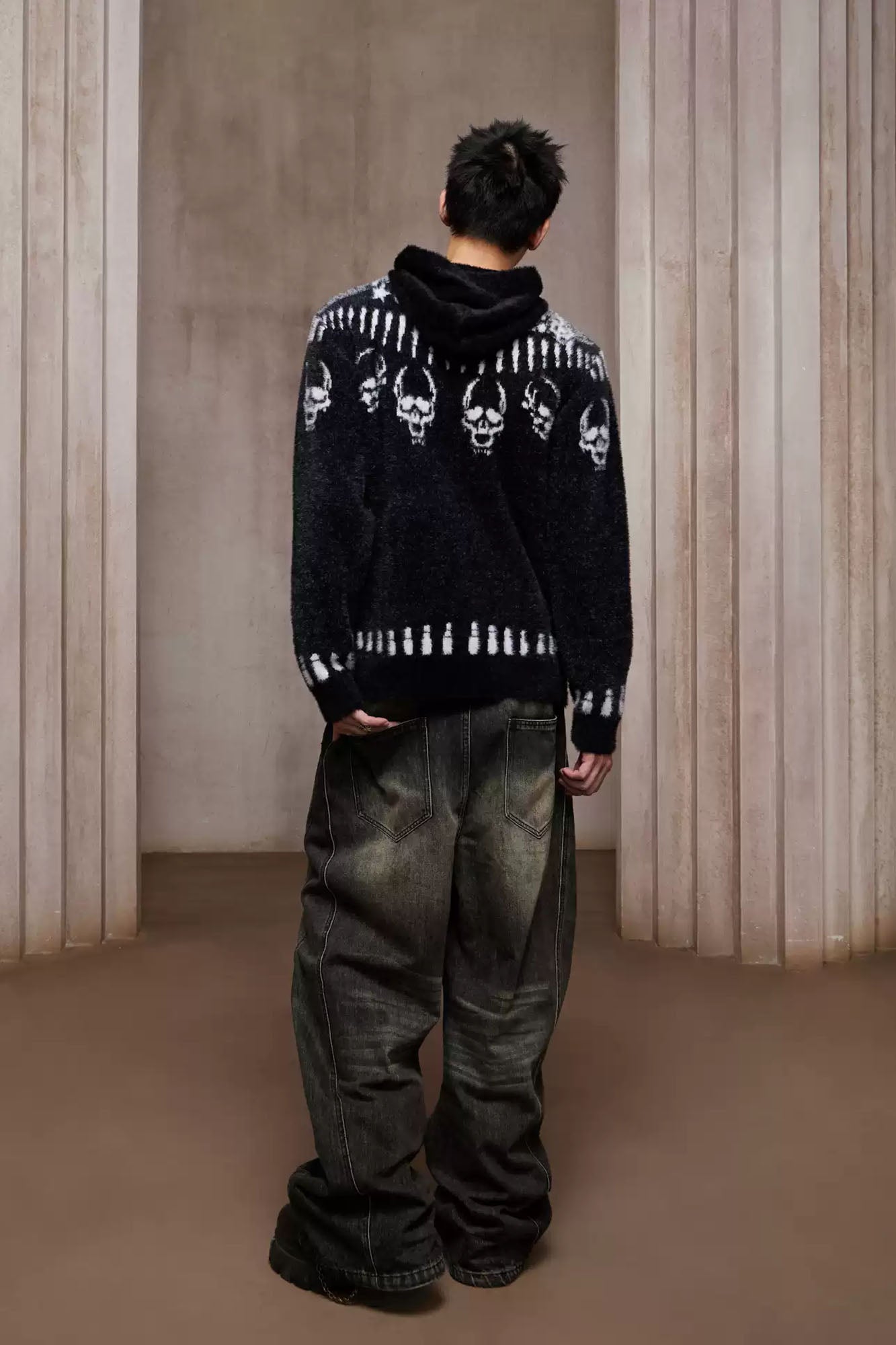 DND4DES Faux Mink Skull Jacquard Hooded Jacket