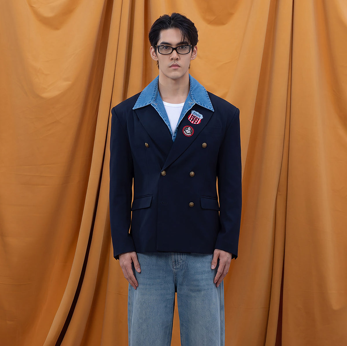 CLP Retro Denim-Collar Layered Blazer, premium urban and streetwear designers apparel on PROJECTISR.com, CLP