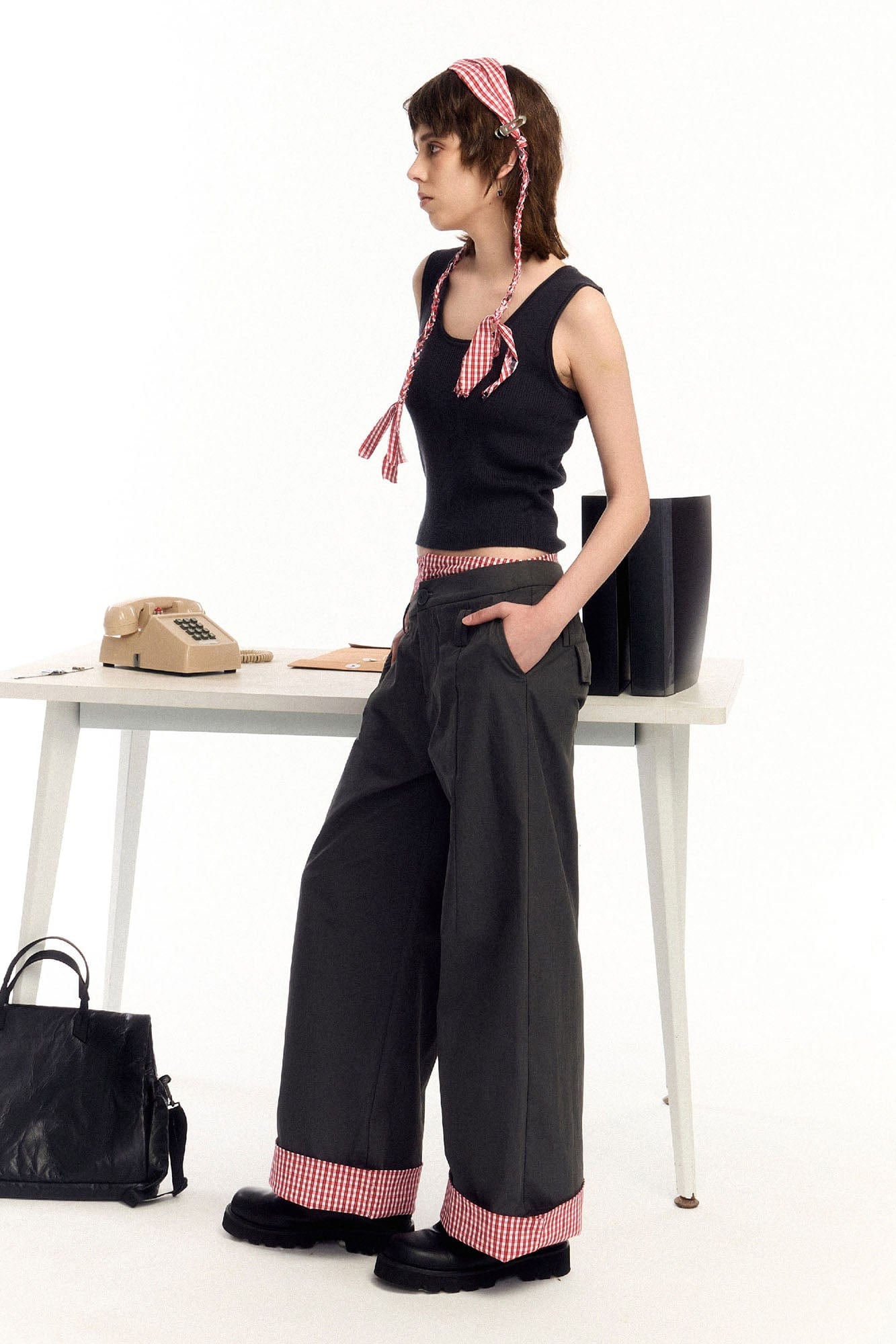OIPWORD Asymmetrical Waist Faux-Layered Wide-Leg Pants, premium urban and streetwear designers apparel on PROJECTISR.com, OIPWORD