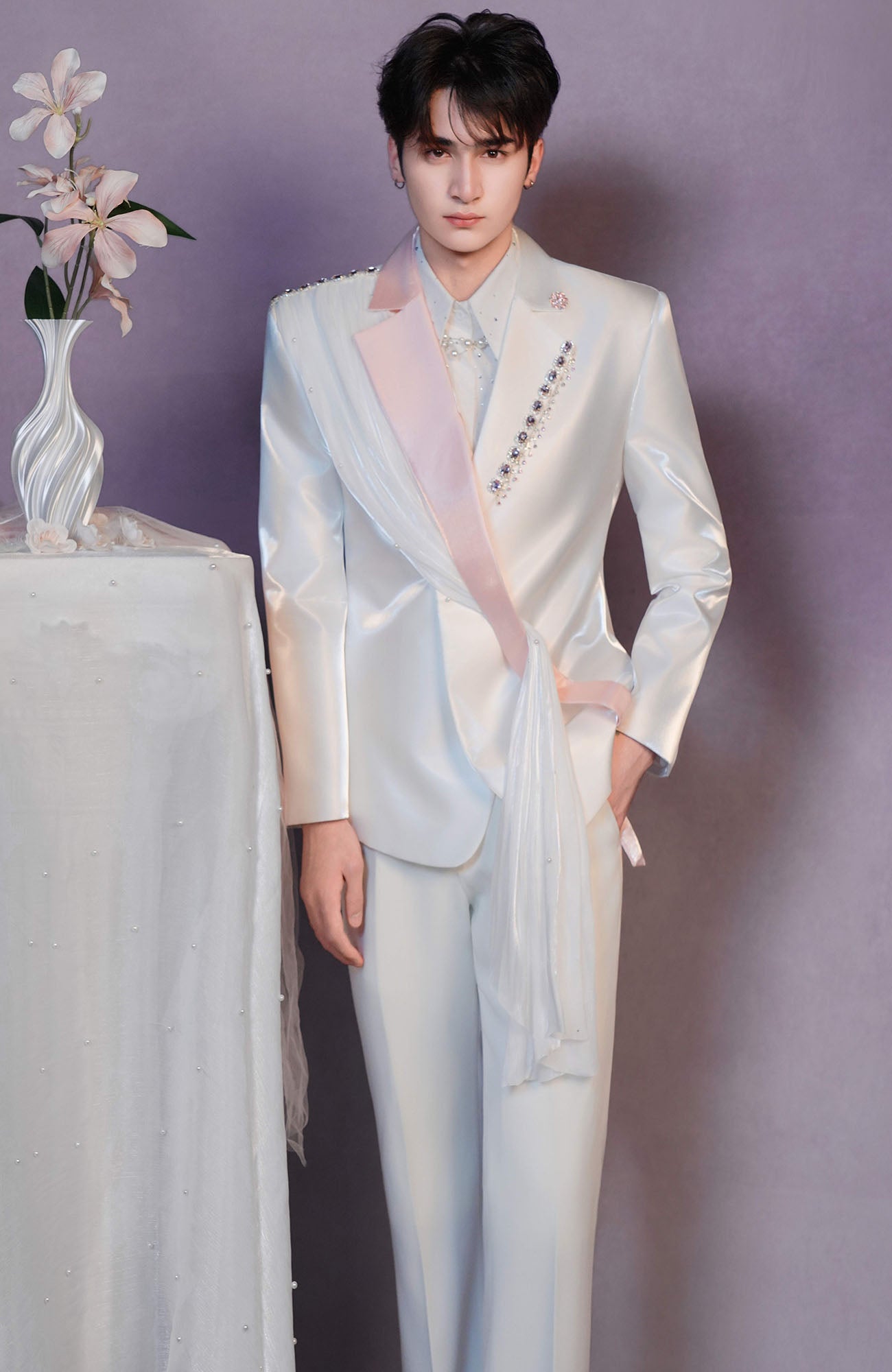 SHANG JIE Asymmetric Draped Tuxedo Blazer