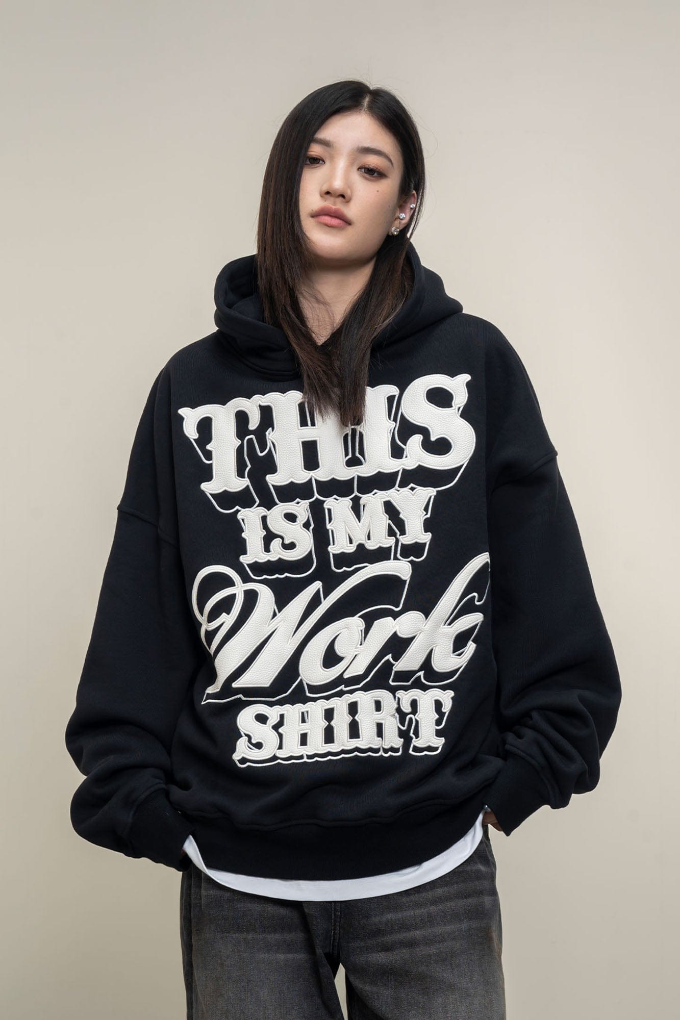 MAKEMORE Graphic Patch Oversized Hoodie, premium urban and streetwear designers apparel on PROJECTISR.com, MAKEMORE