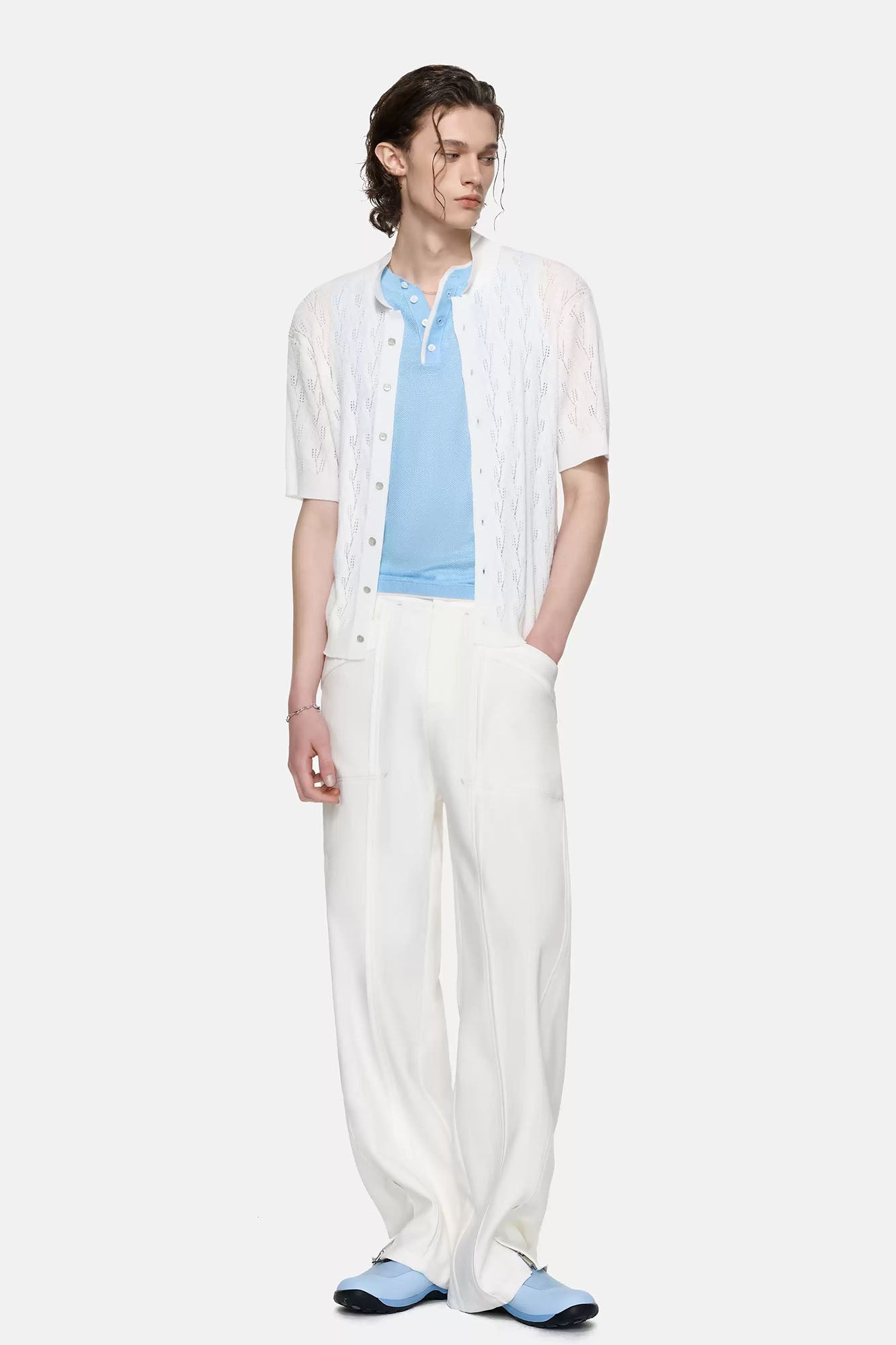 TIWILLTANG Pointelle Knit Polo Half Shirt
