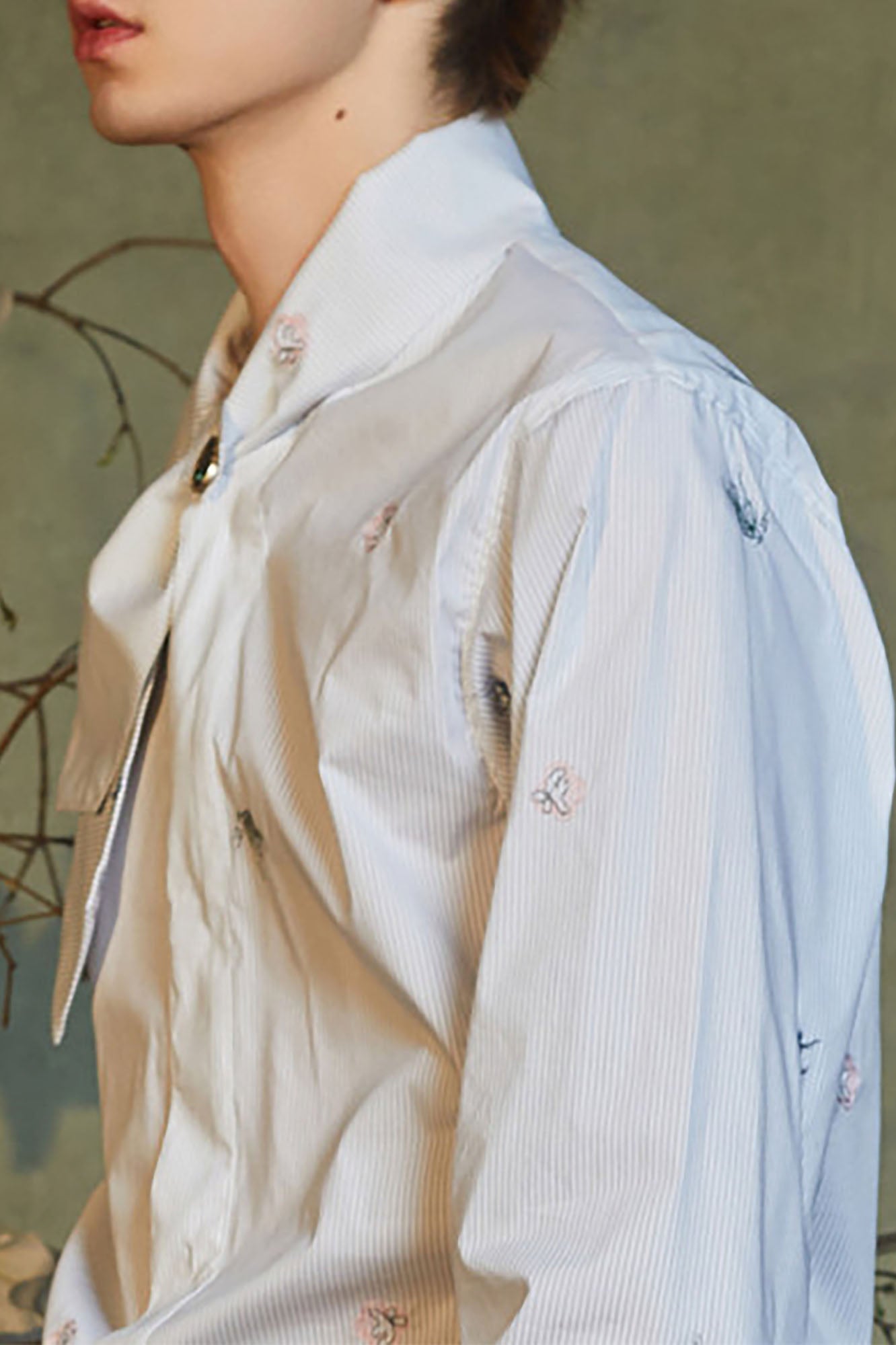 JIECHI Embroidered Striped Scarf-Collar Shirt, premium urban and streetwear designers apparel on PROJECTISR.com, JIECHI